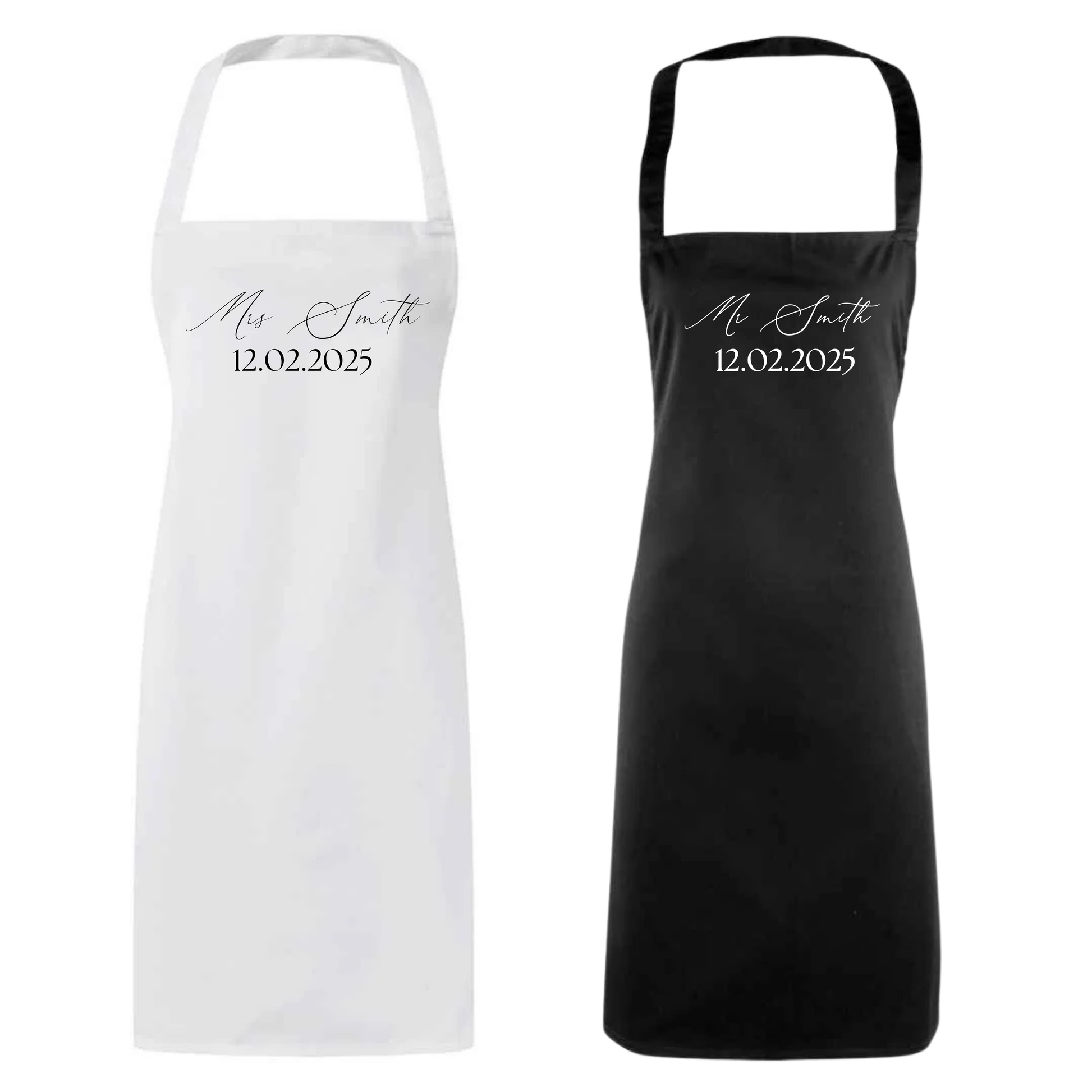 Personalised “Mr. & Mrs.” Aprons – Custom Text for Wedding Breakfast