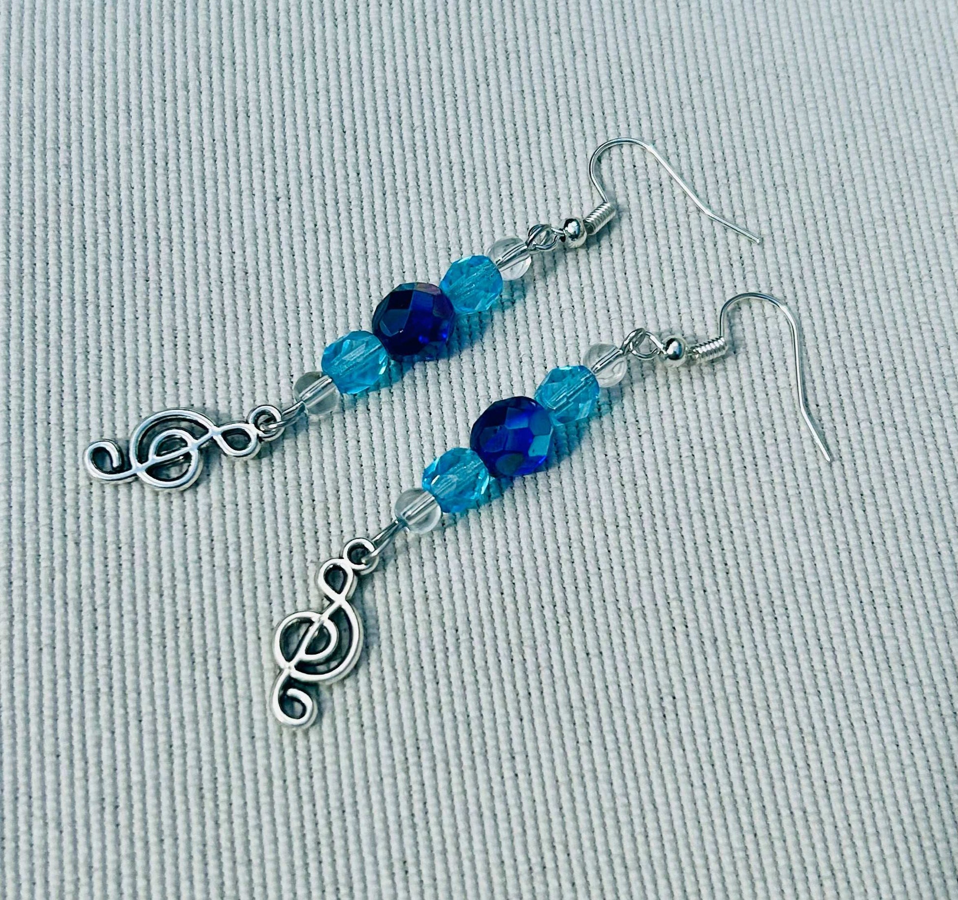 Blue Crystal Bead Music Note Earrings