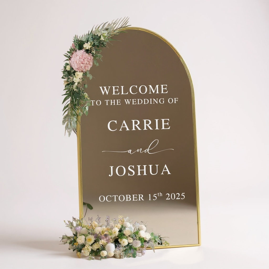 Personalized Mirror Wedding Welcome Decal | Custom Name & Date Vinyl Sticker for mirror or Acrylic Sign