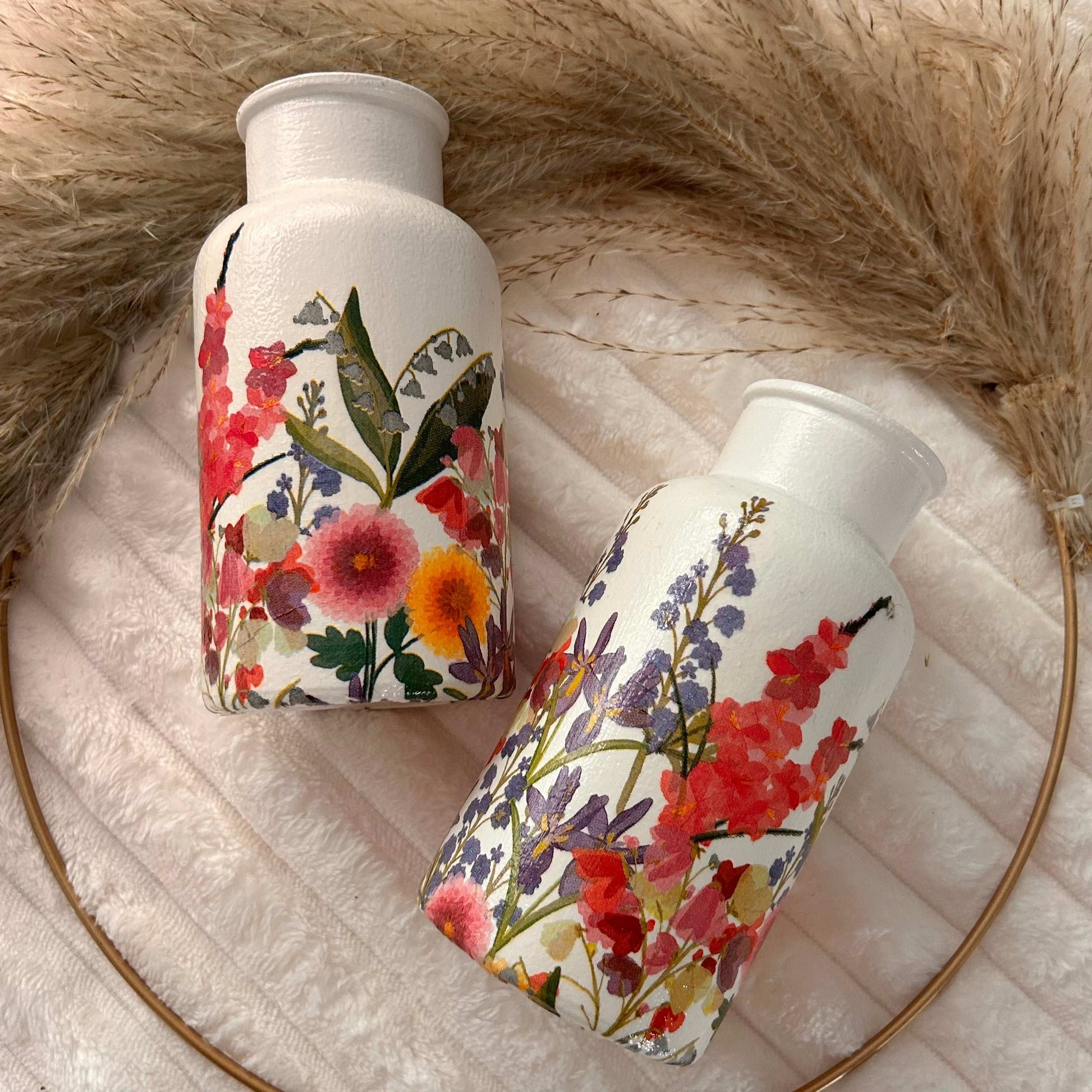 Floral Vase Set | Green and Pink Floral Vase | Neck Vase | Beautiful Home Decor | Home Accents | Mum Gifts | Gifts for her | Cute home decor