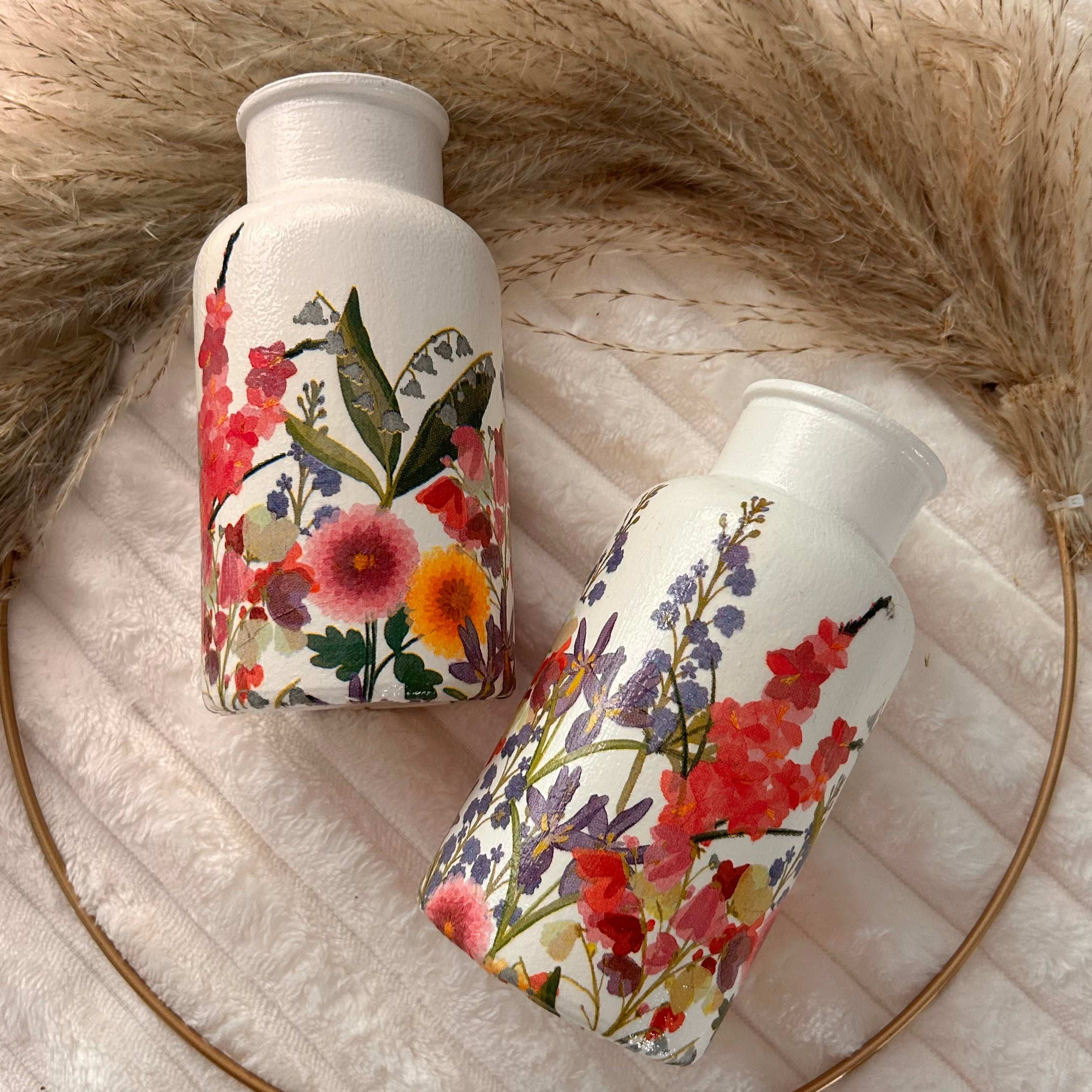 Floral Vase Set | Green and Pink Floral Vase | Neck Vase | Beautiful Home Decor | Home Accents | Mum Gifts | Gifts for her | Cute home decor