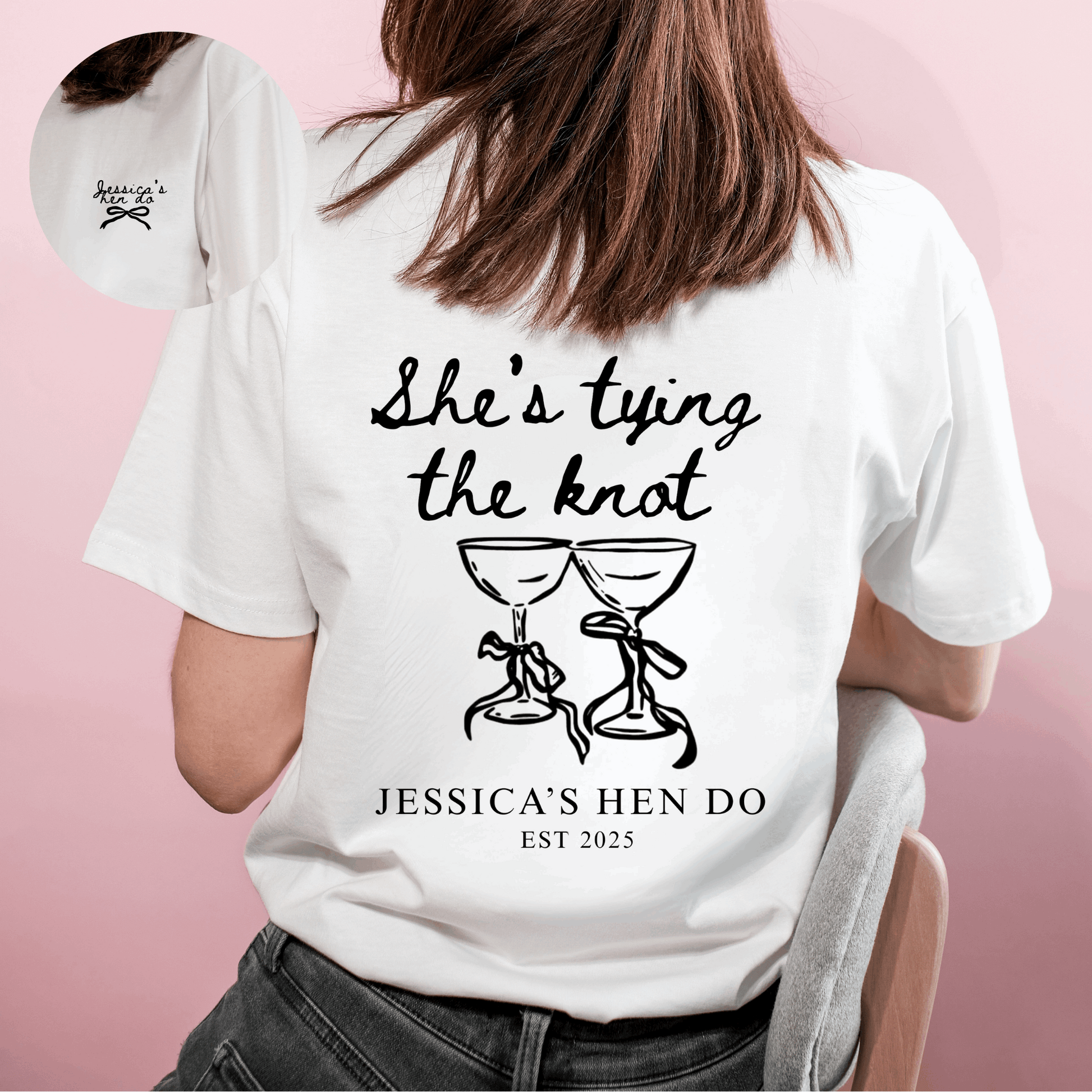 She’s tying the knot Martini hen party T-shirts