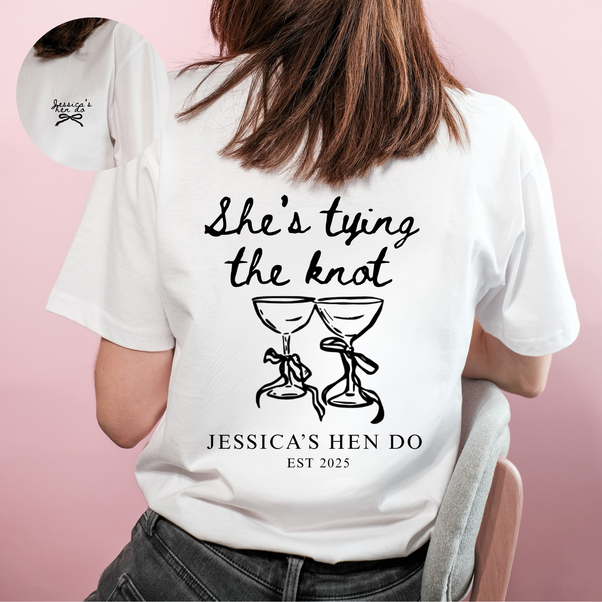 She’s tying the knot Martini hen party T-shirts