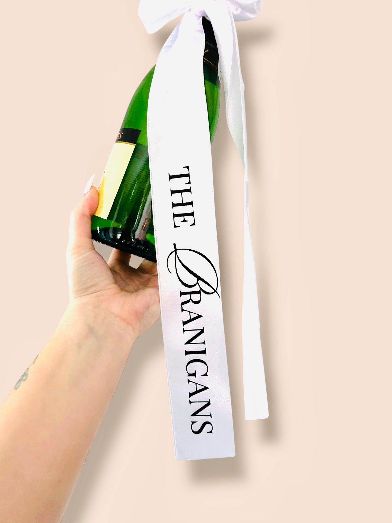 Large Wedding Ribbon Bow for Champagne Bottles – White Silk & Colour Options, Perfect Wedding Display or Bride & Groom Gift