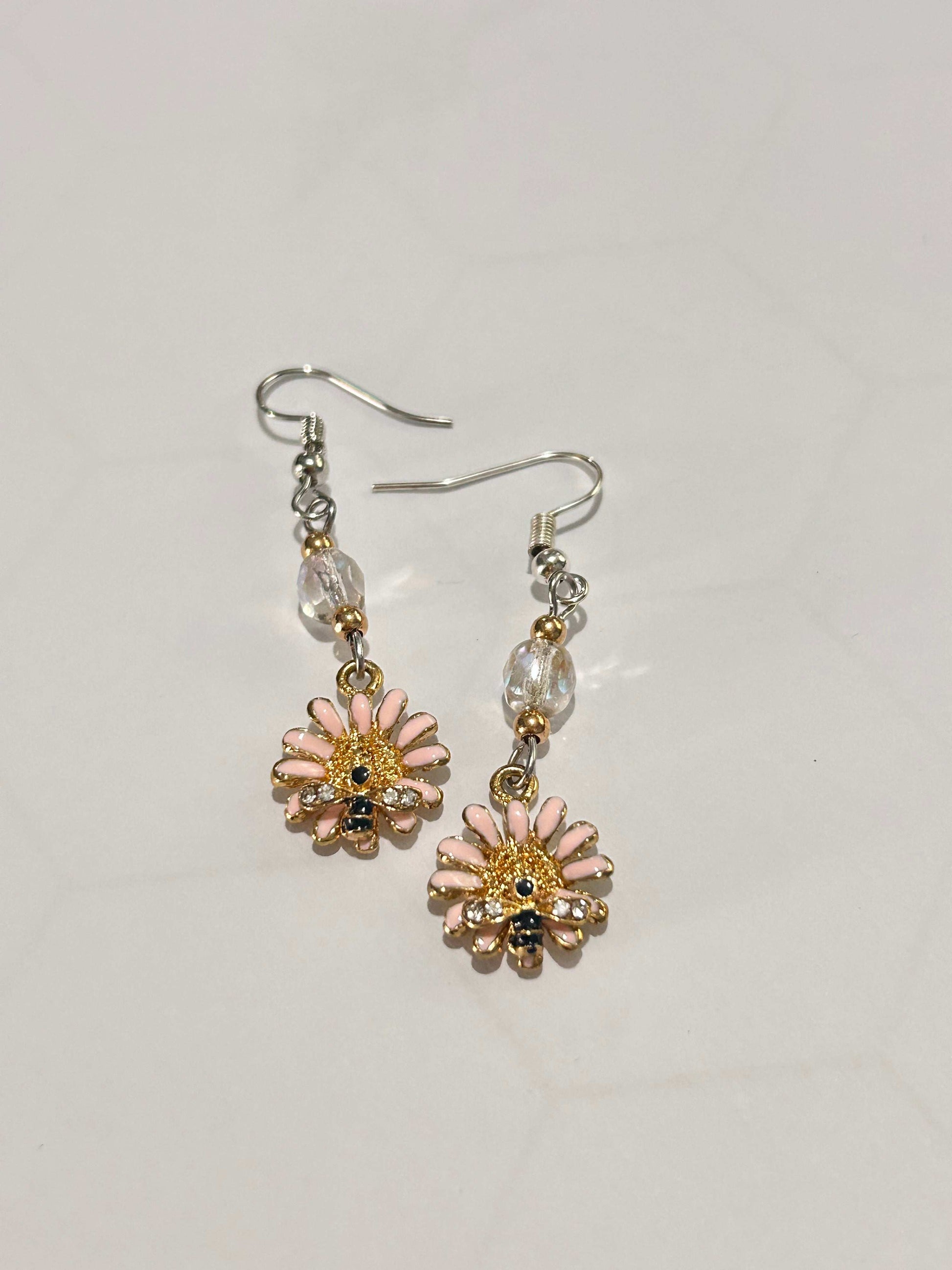 Pink Daisy Bee Earrings