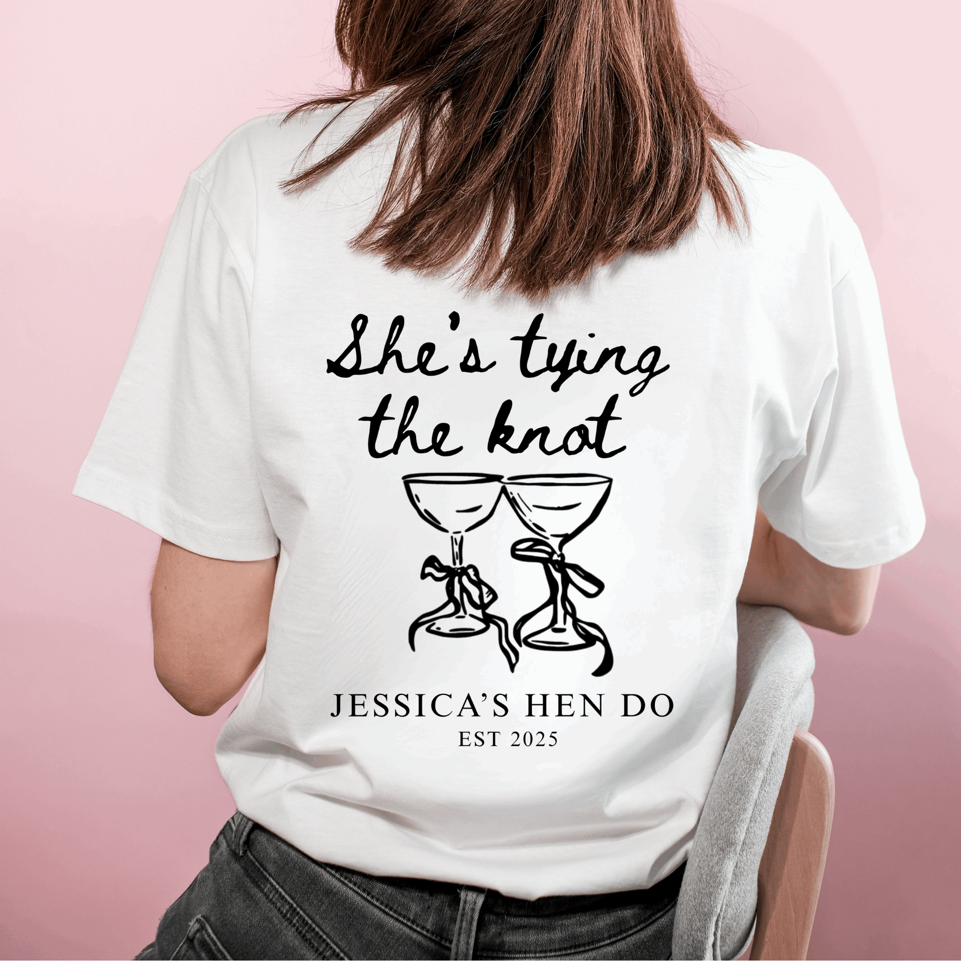She’s tying the knot Martini hen party T-shirts