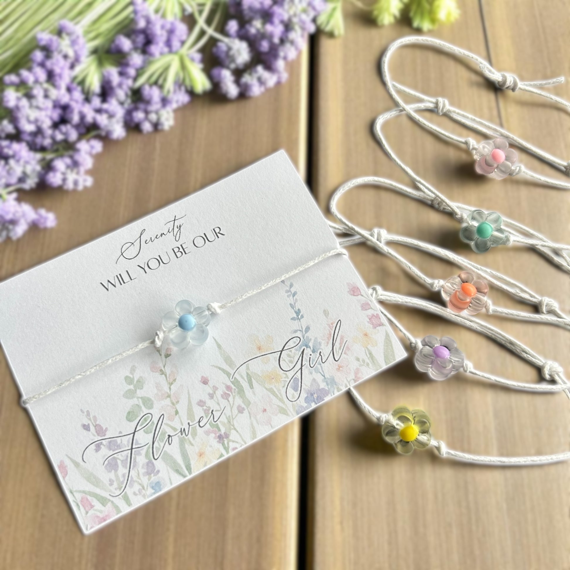 Will You Be Our Flower Girl Bracelet – Personalised Flower Girl Proposal Gift for Flower Girls on Floral Design Card