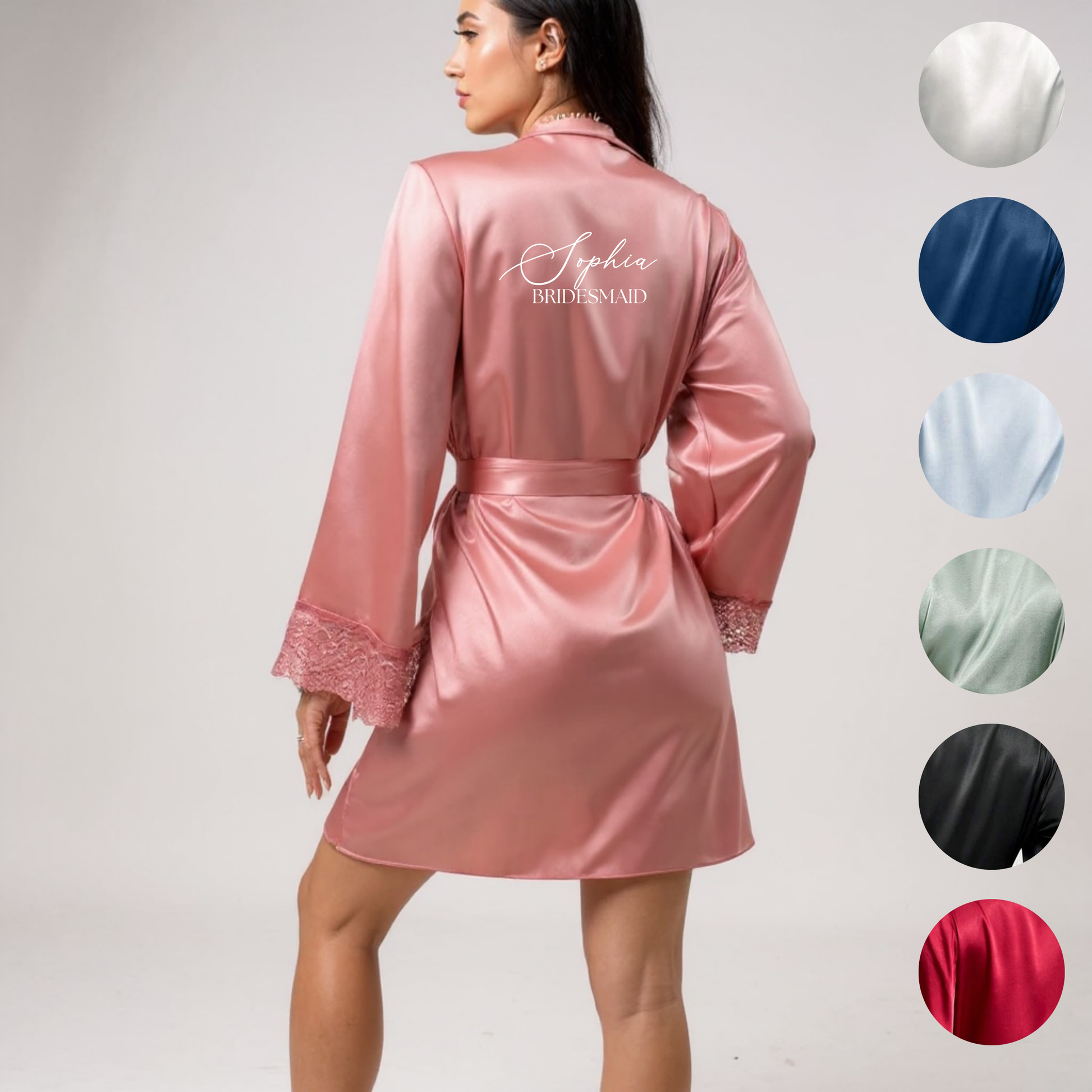 Personalised Silk Satin Wedding Robes – Bride & Bridesmaids, Custom Name & Role