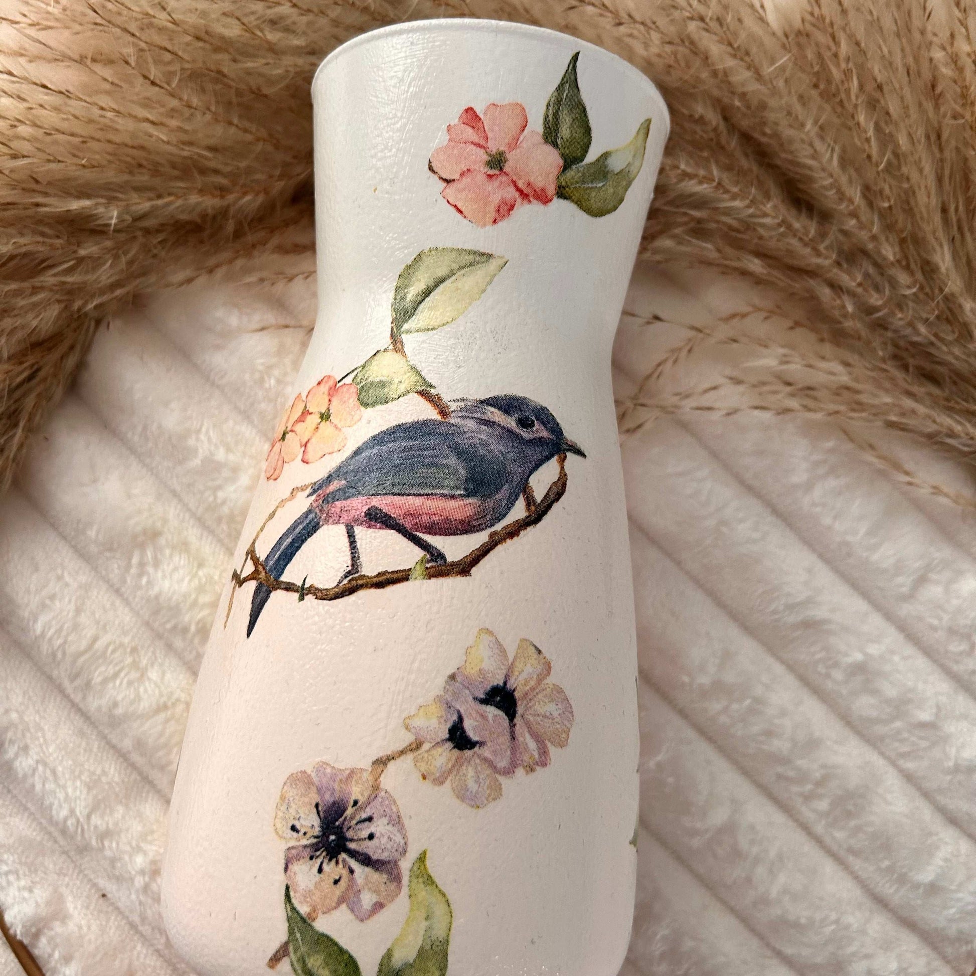 Floral Bird Decoupage Vase