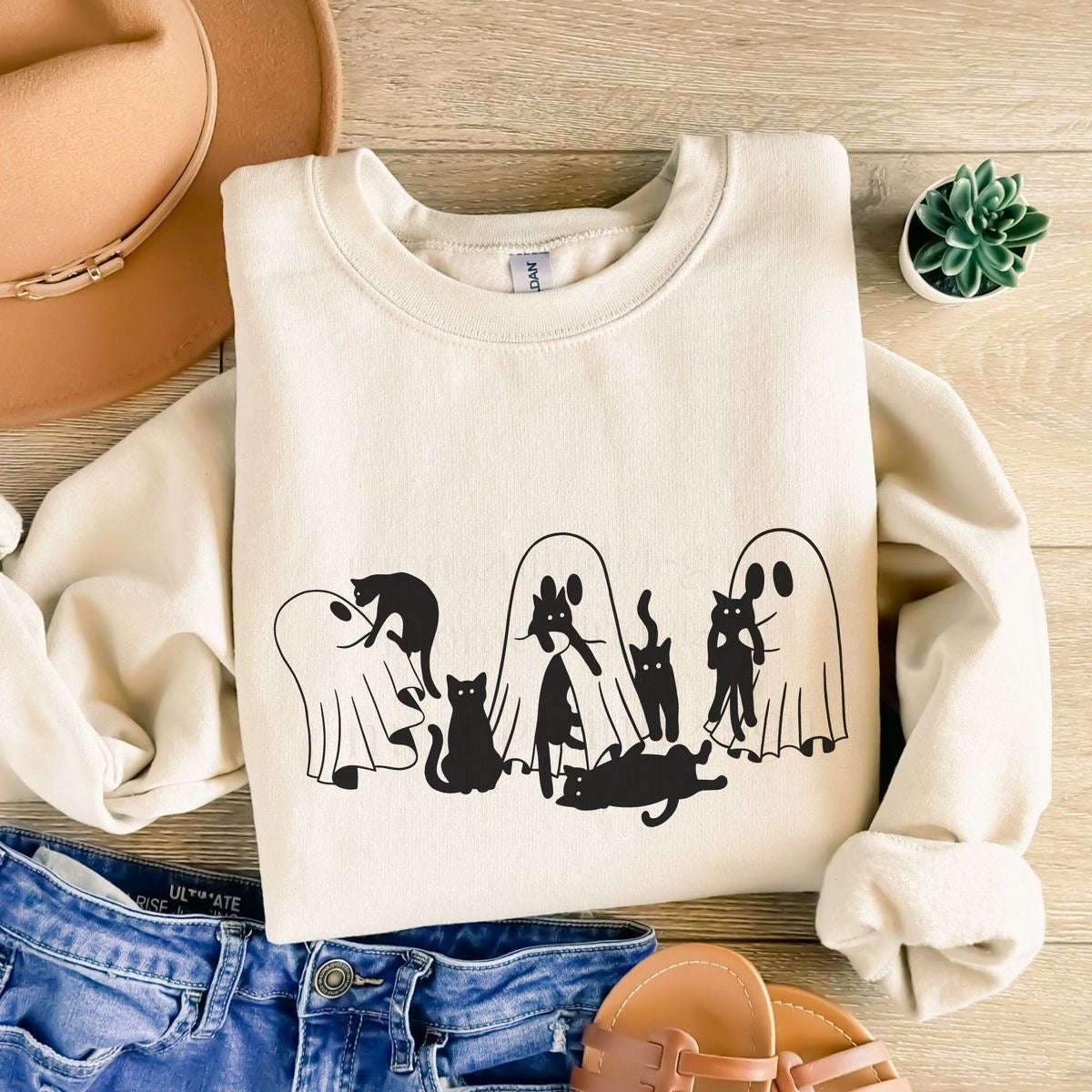 Halloween Ghost Cat Sweatshirt