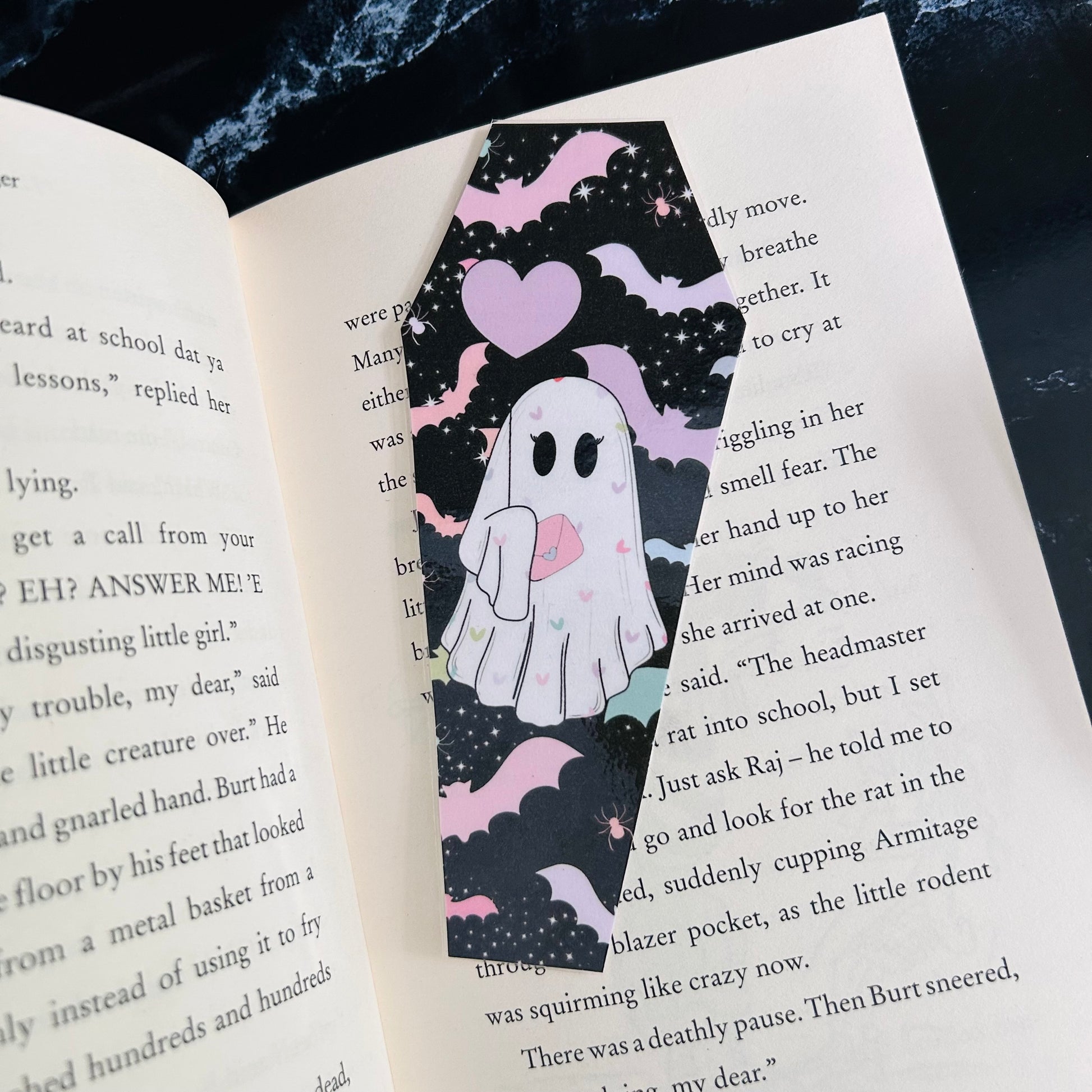 Ghostly Bookmark Coffin Shaped