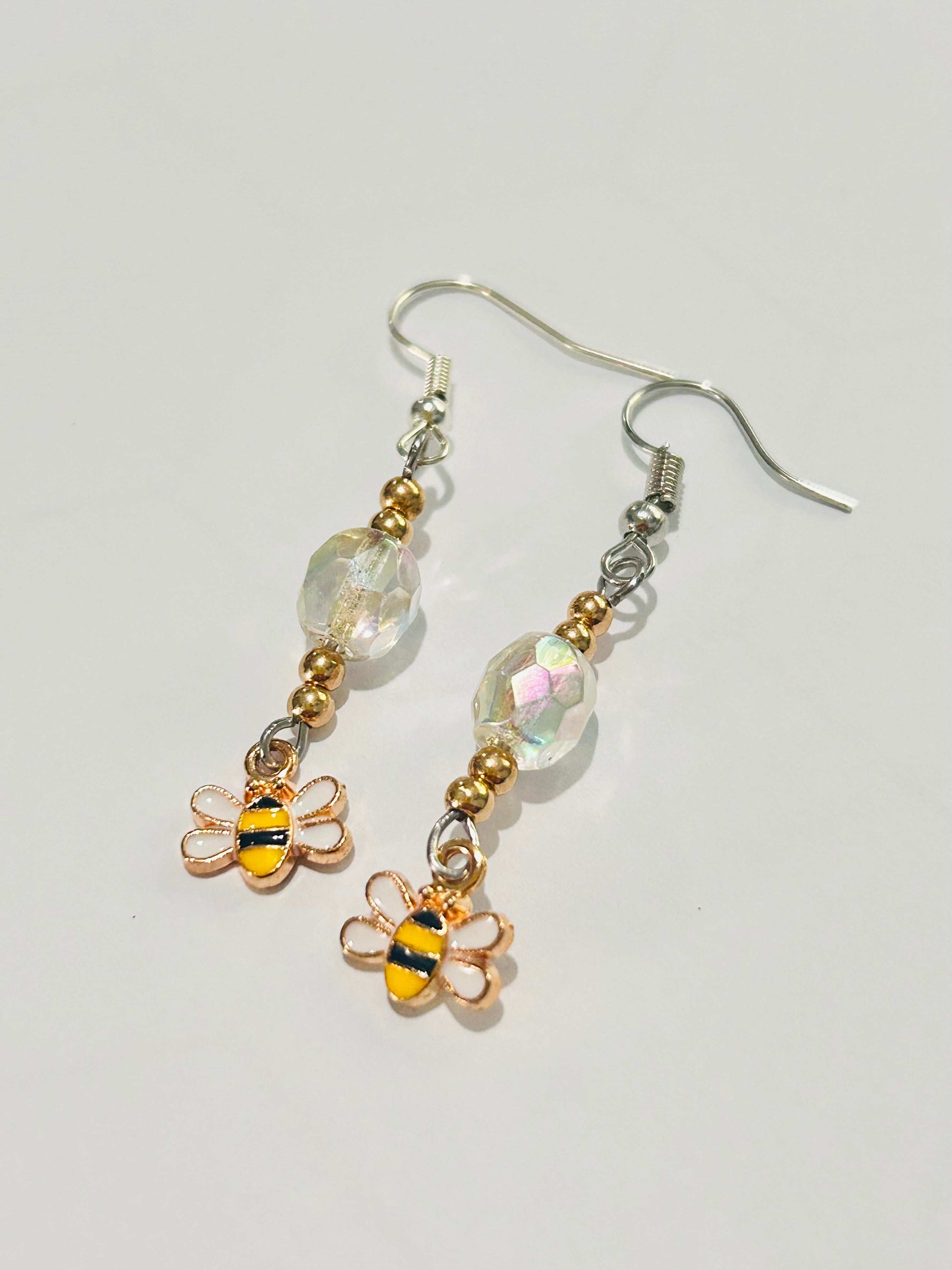 Crystal Bead Bee Earrings