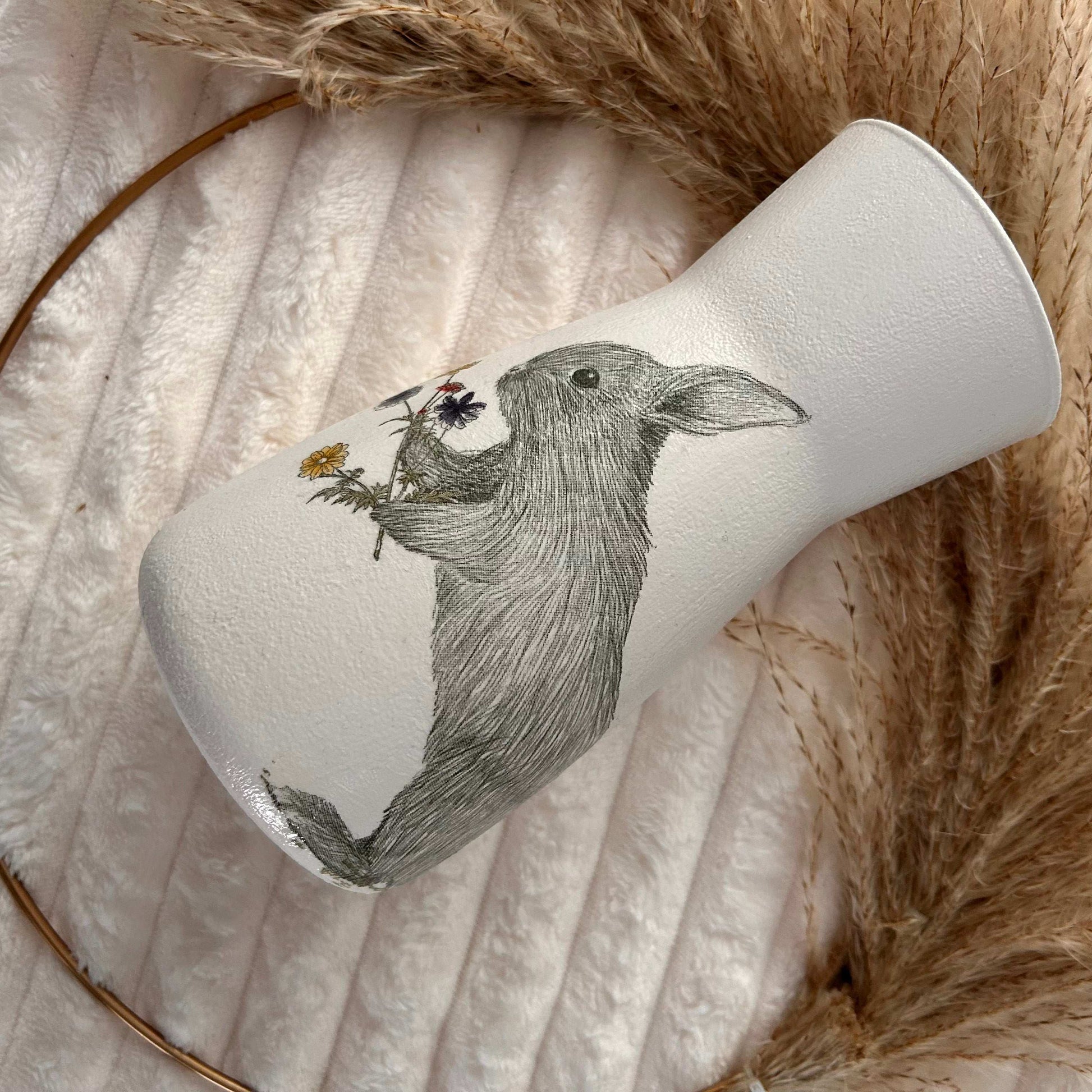 Floral White Rabbit Vase