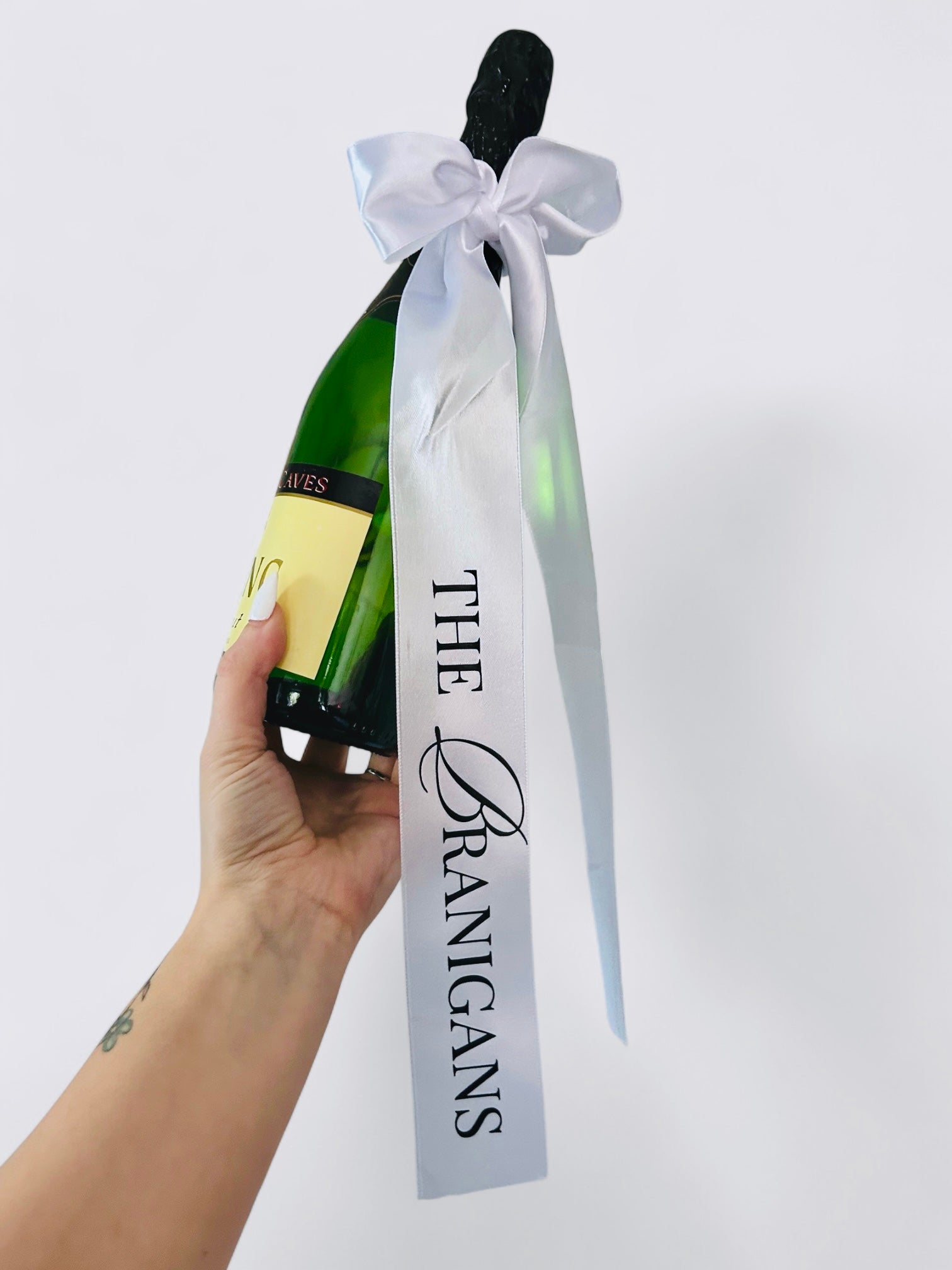 Large Wedding Ribbon Bow for Champagne Bottles – White Silk & Colour Options, Perfect Wedding Display or Bride & Groom Gift