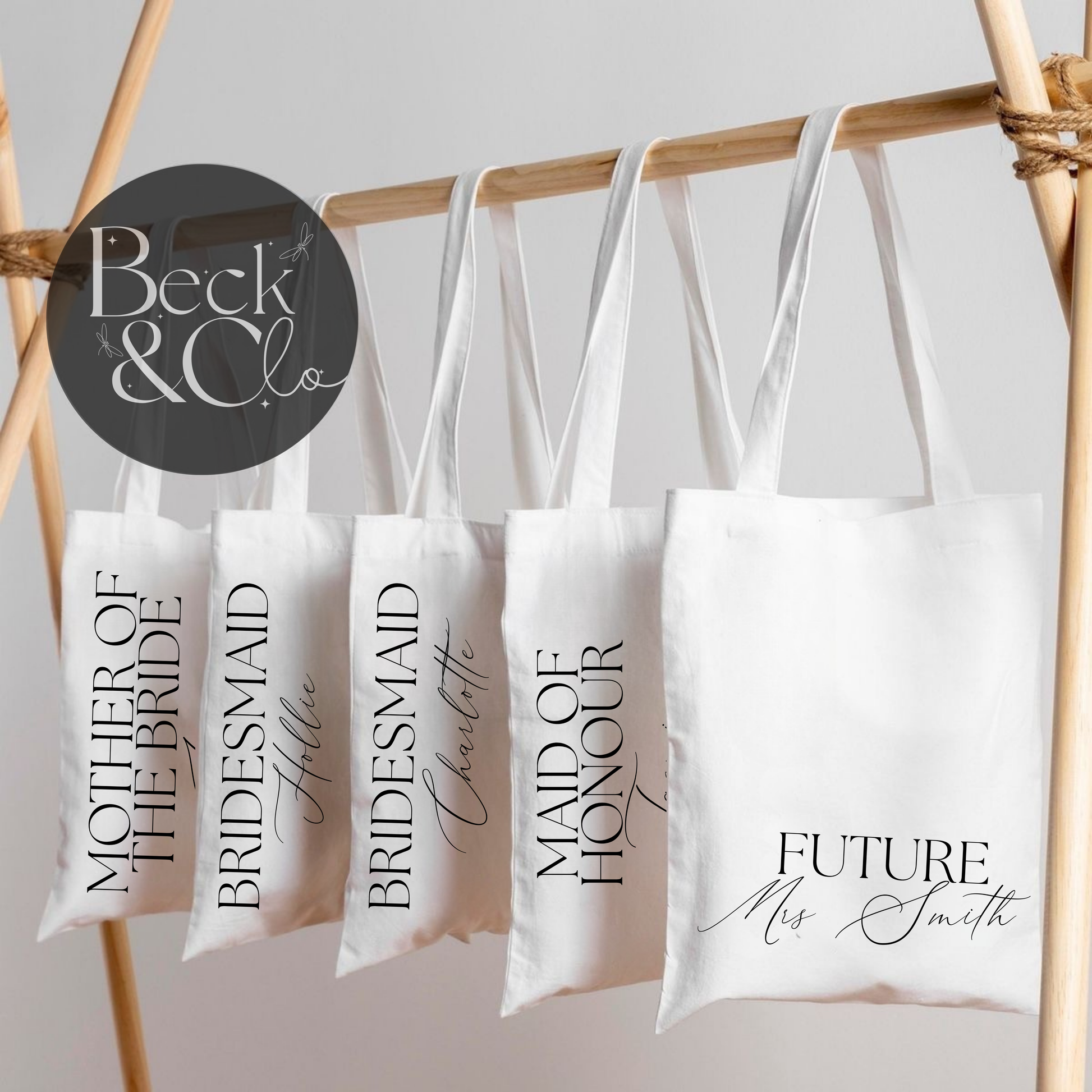 Personalised Wedding Tote Bag – “Future Mrs / Bridesmaid Role” – 40x40cm Wedding Design