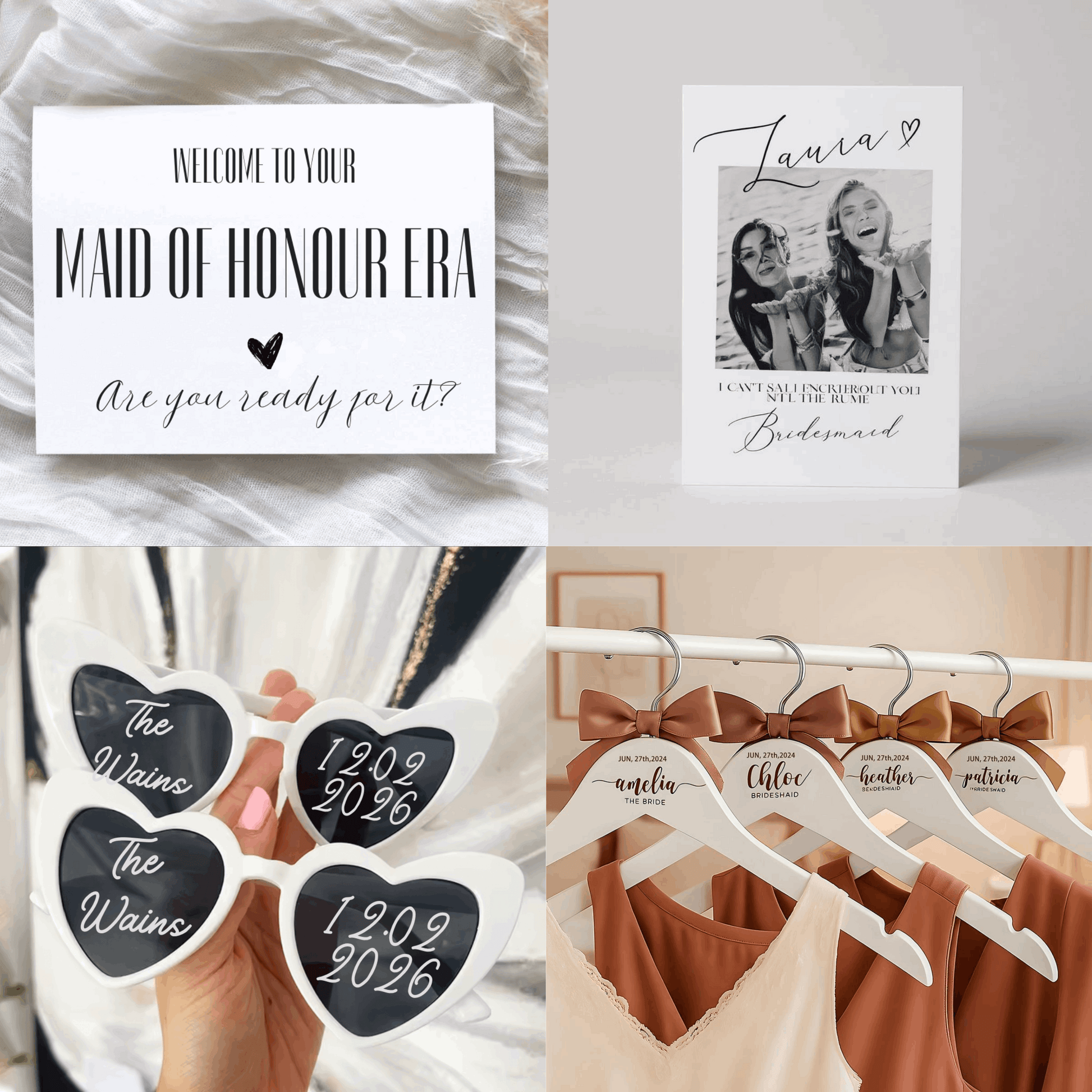 Bridesmaid & Maid of Honour Wedding Gift Bundle – Personalised Robe, Jewellery Box, Champagne Flute & More