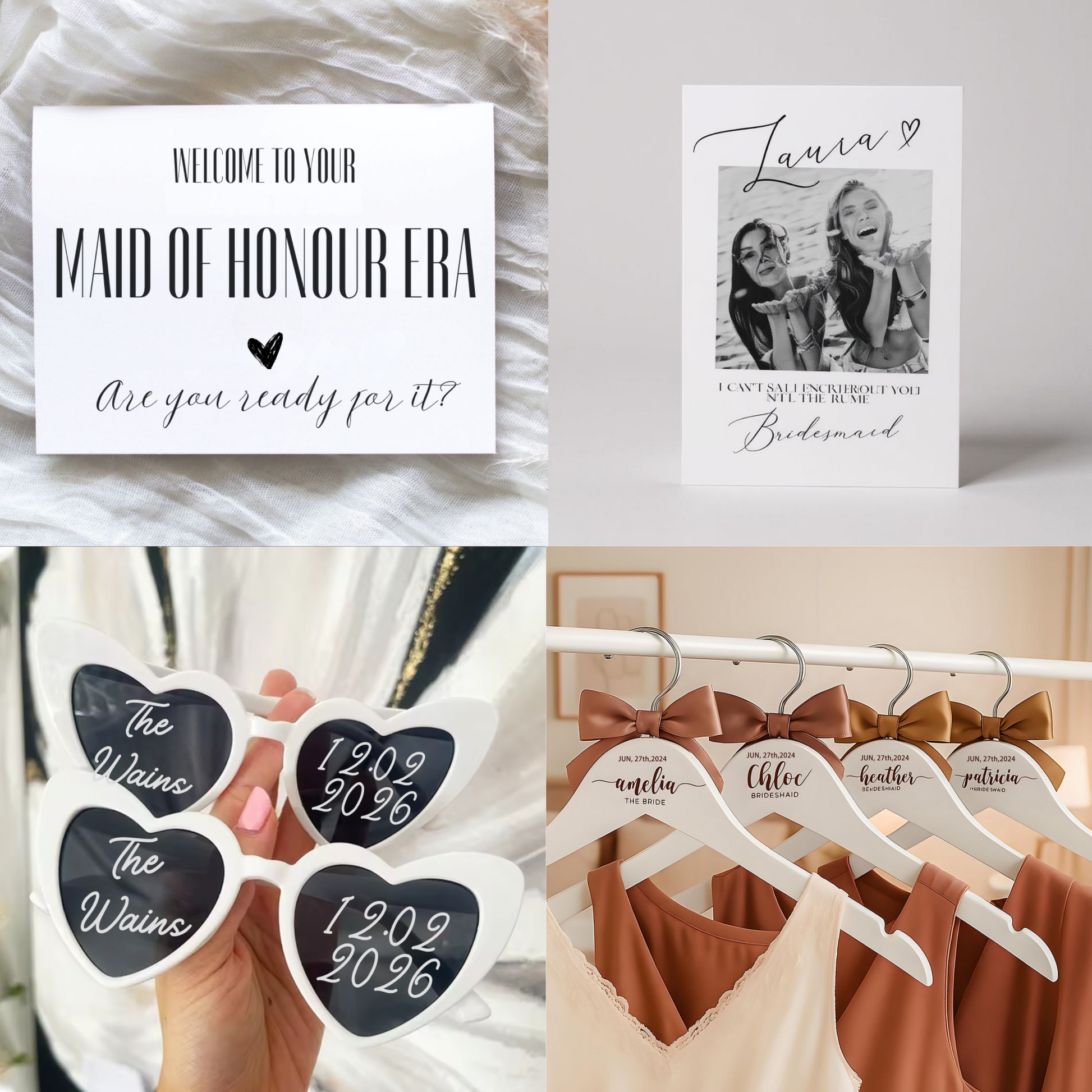 Bridesmaid & Maid of Honour Wedding Gift Bundle – Personalised Robe, Jewellery Box, Champagne Flute & More