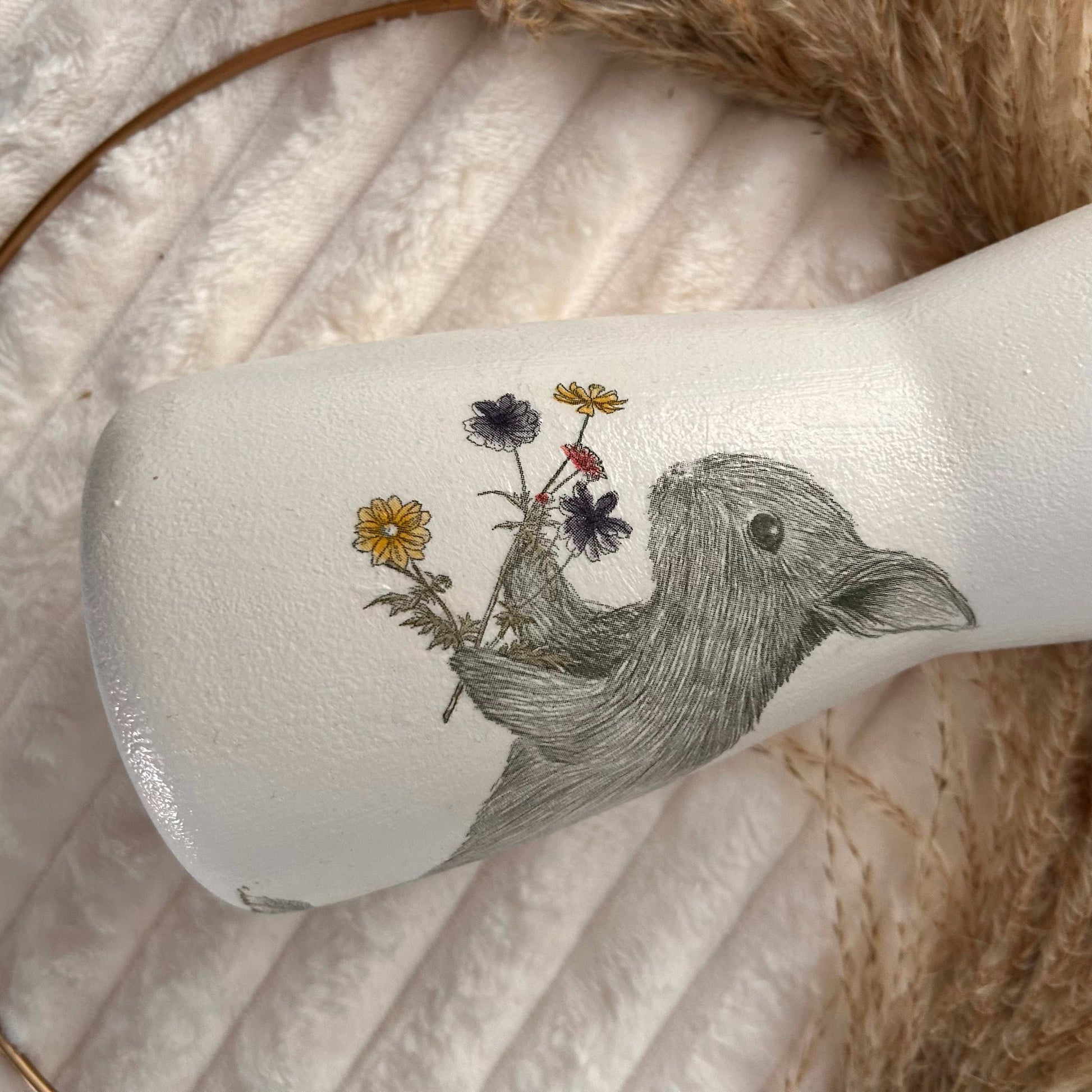 Floral White Rabbit Vase