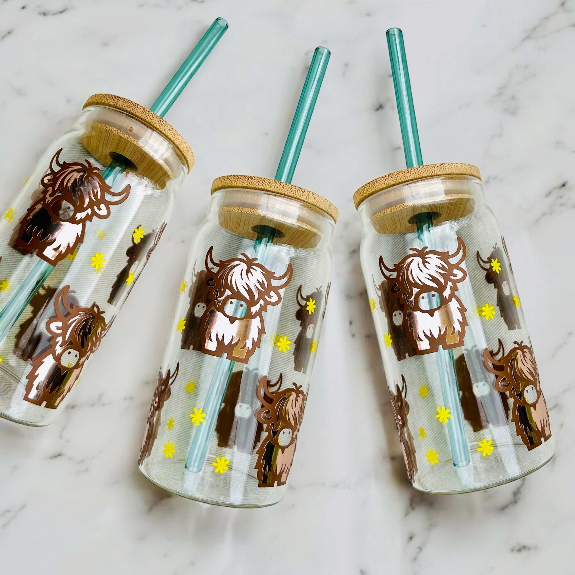 Highland Cow Glass Can