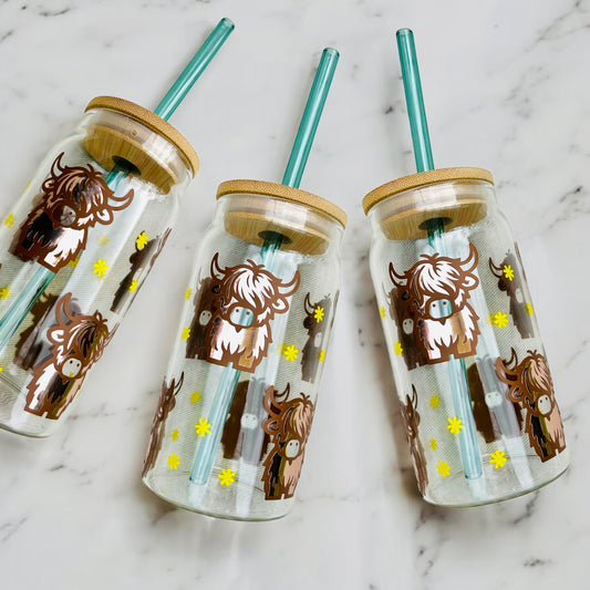 Highland Cow Glass Can