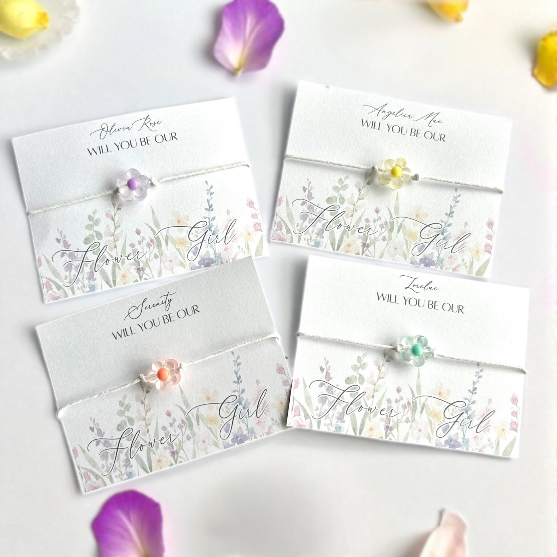 Will You Be Our Flower Girl Bracelet – Personalised Flower Girl Proposal Gift for Flower Girls on Floral Design Card