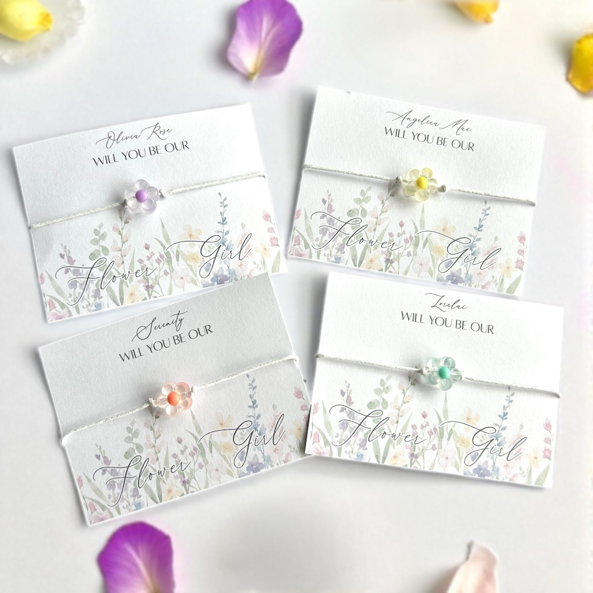Will You Be Our Flower Girl Bracelet – Personalised Flower Girl Proposal Gift for Flower Girls on Floral Design Card