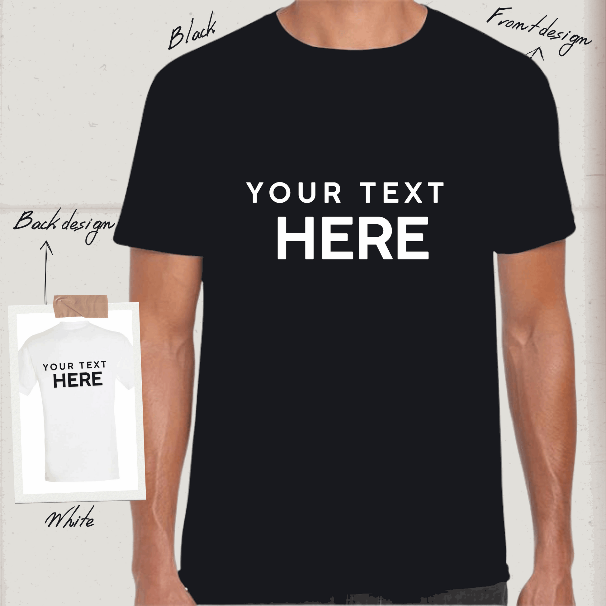 Custom Text T-Shirts - Personalized Printing, Black/White, S-2XL - Front/Back Print!