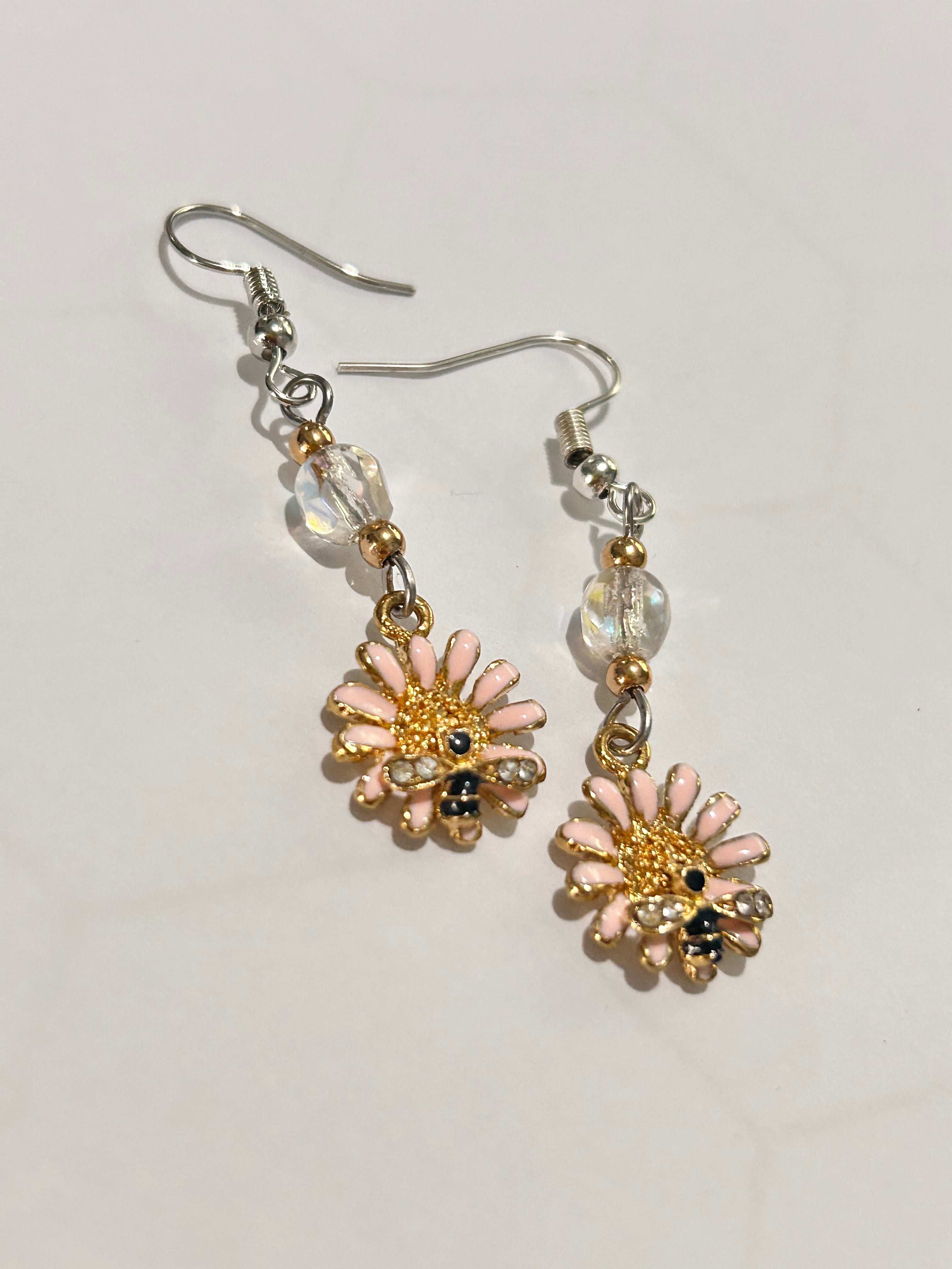 Pink Daisy Bee Earrings