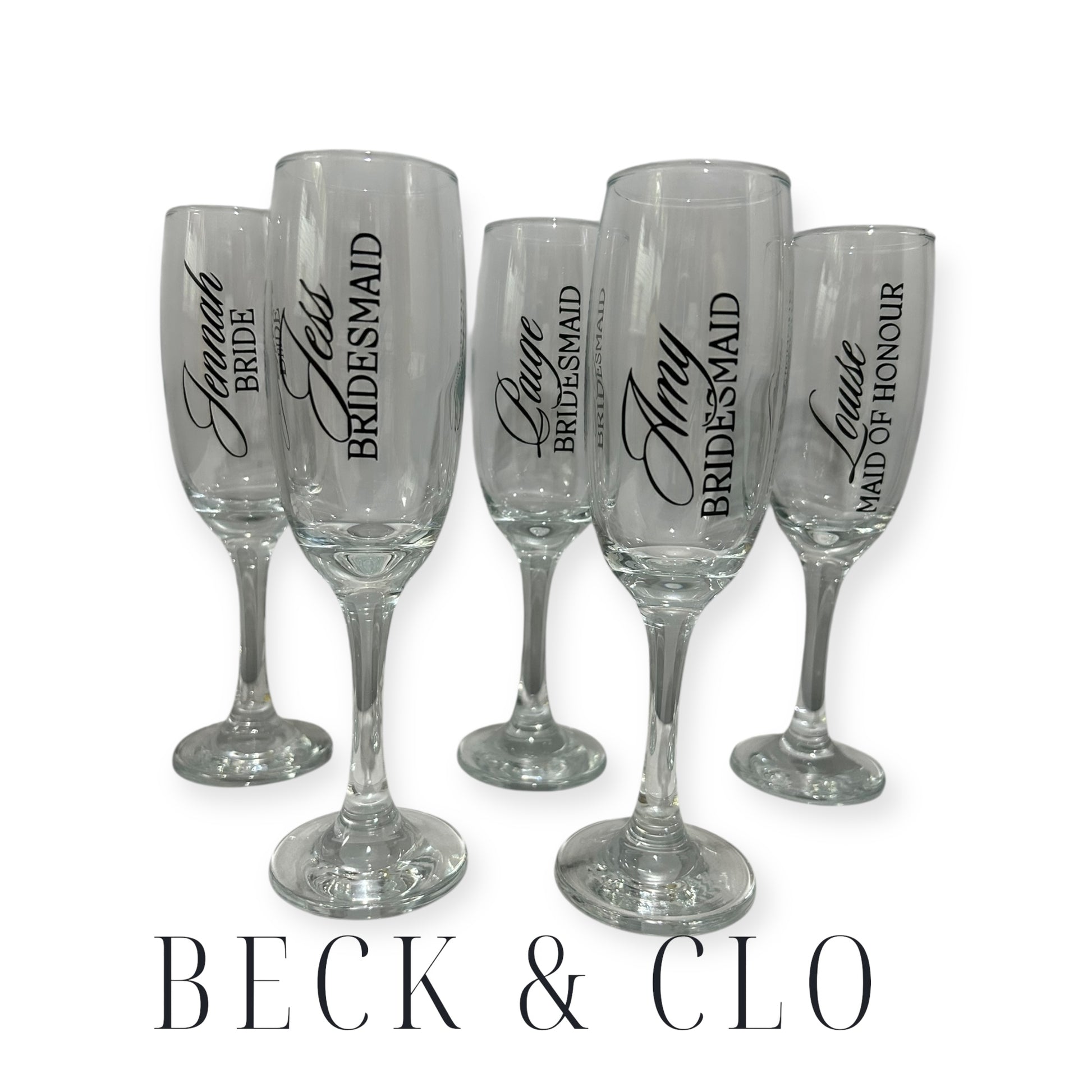 Personalised Wedding Champagne Flutes and Decals