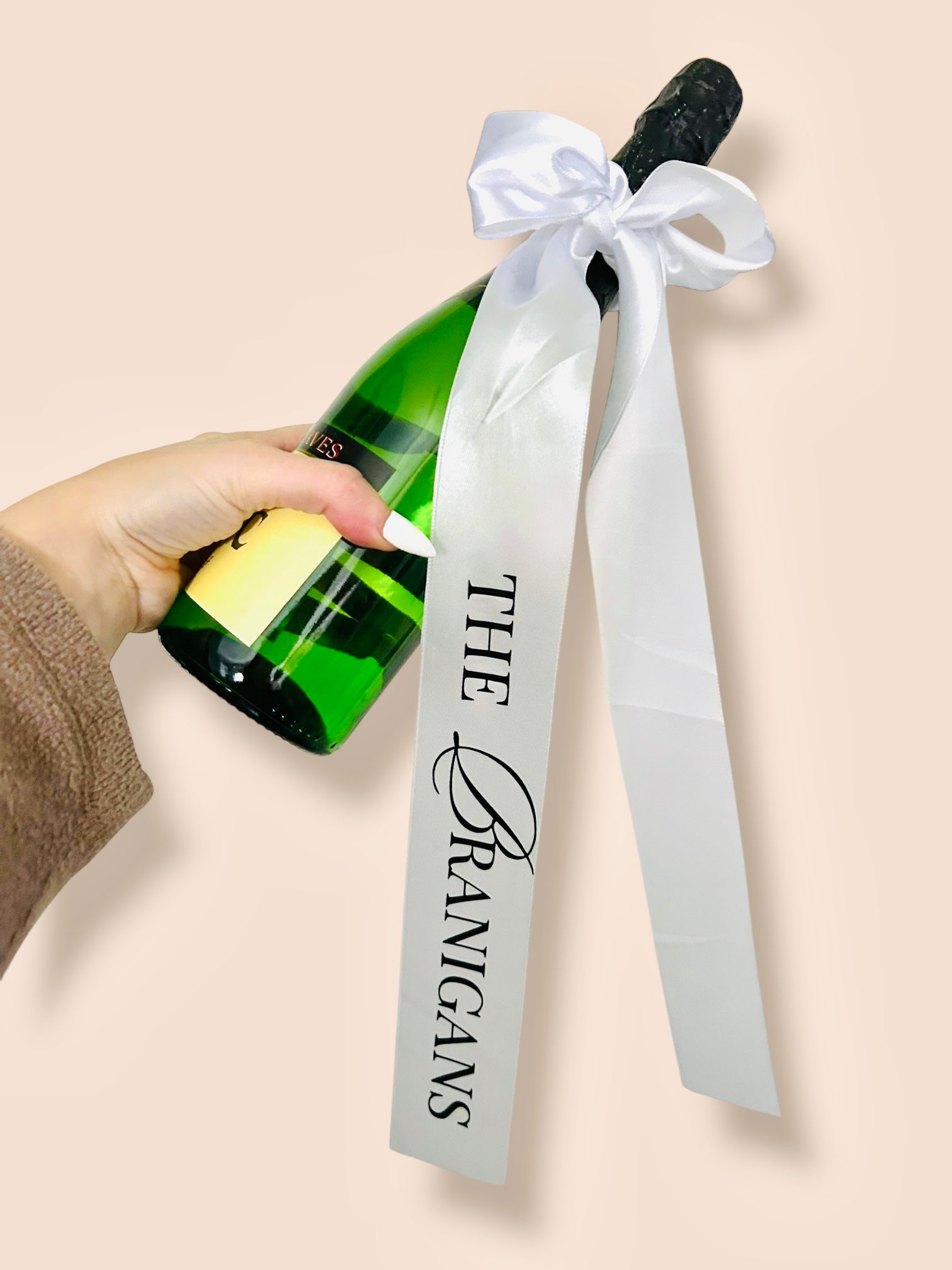 Large Wedding Ribbon Bow for Champagne Bottles – White Silk & Colour Options, Perfect Wedding Display or Bride & Groom Gift