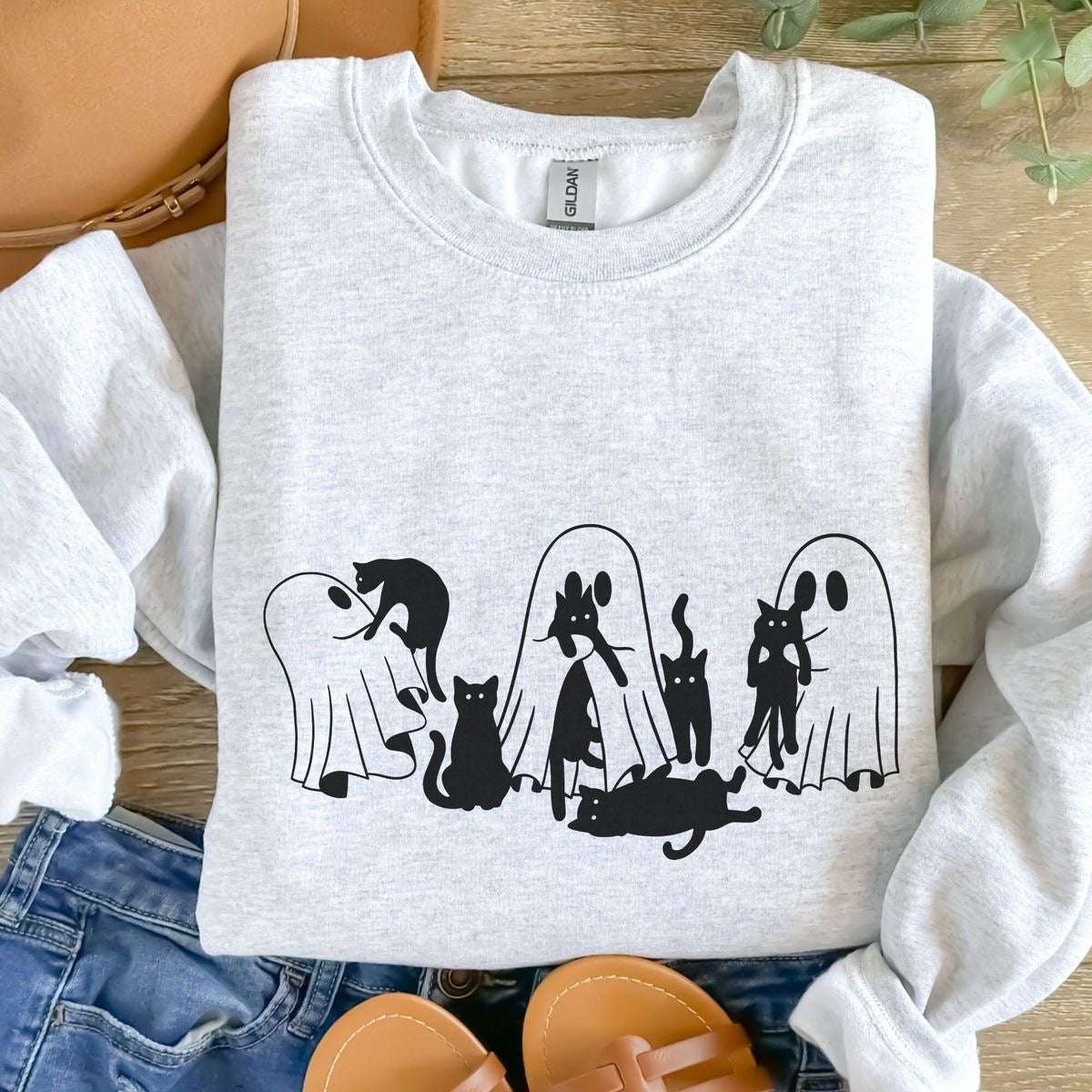 Halloween Ghost Cat Sweatshirt