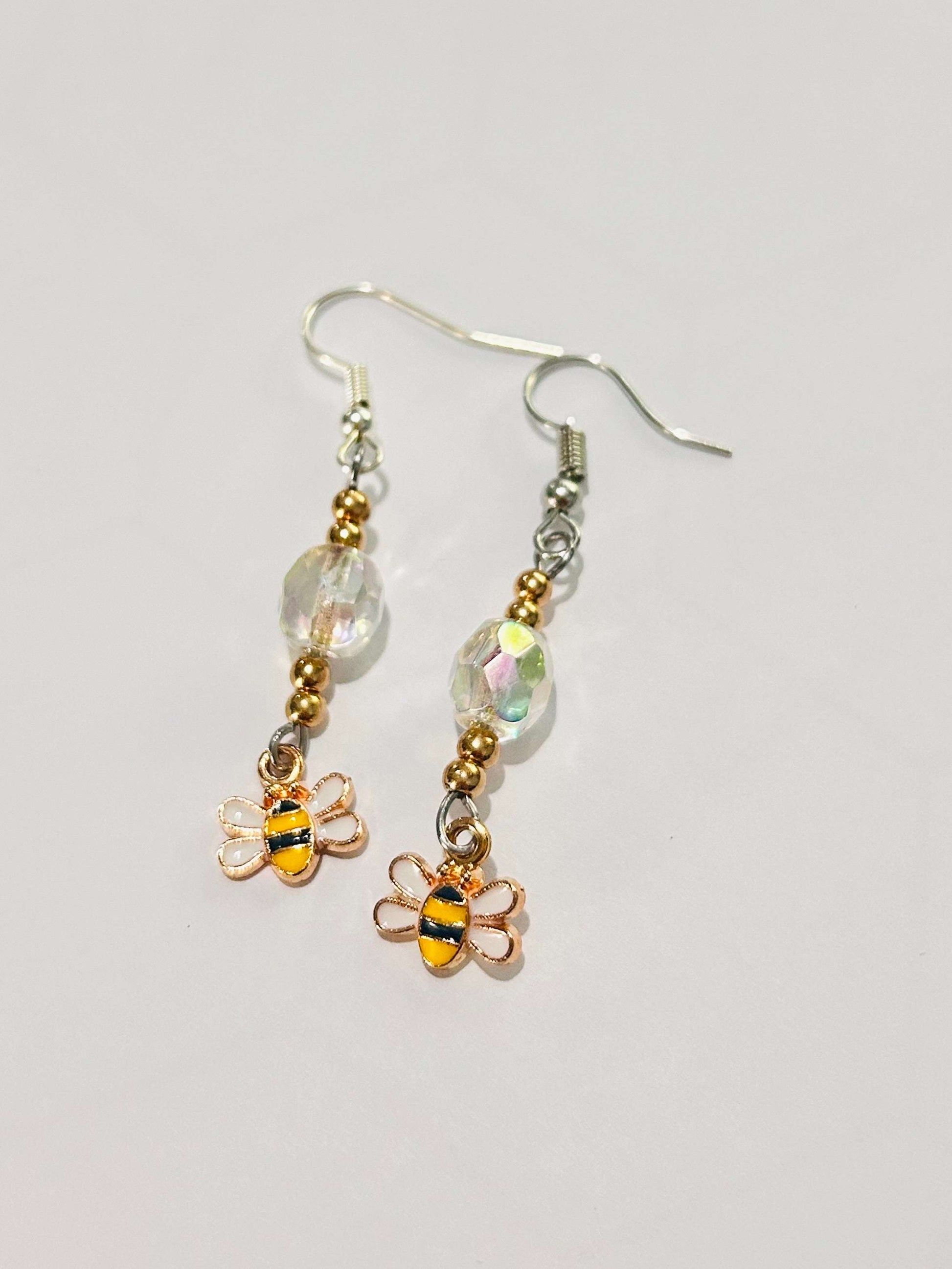 Crystal Bead Bee Earrings