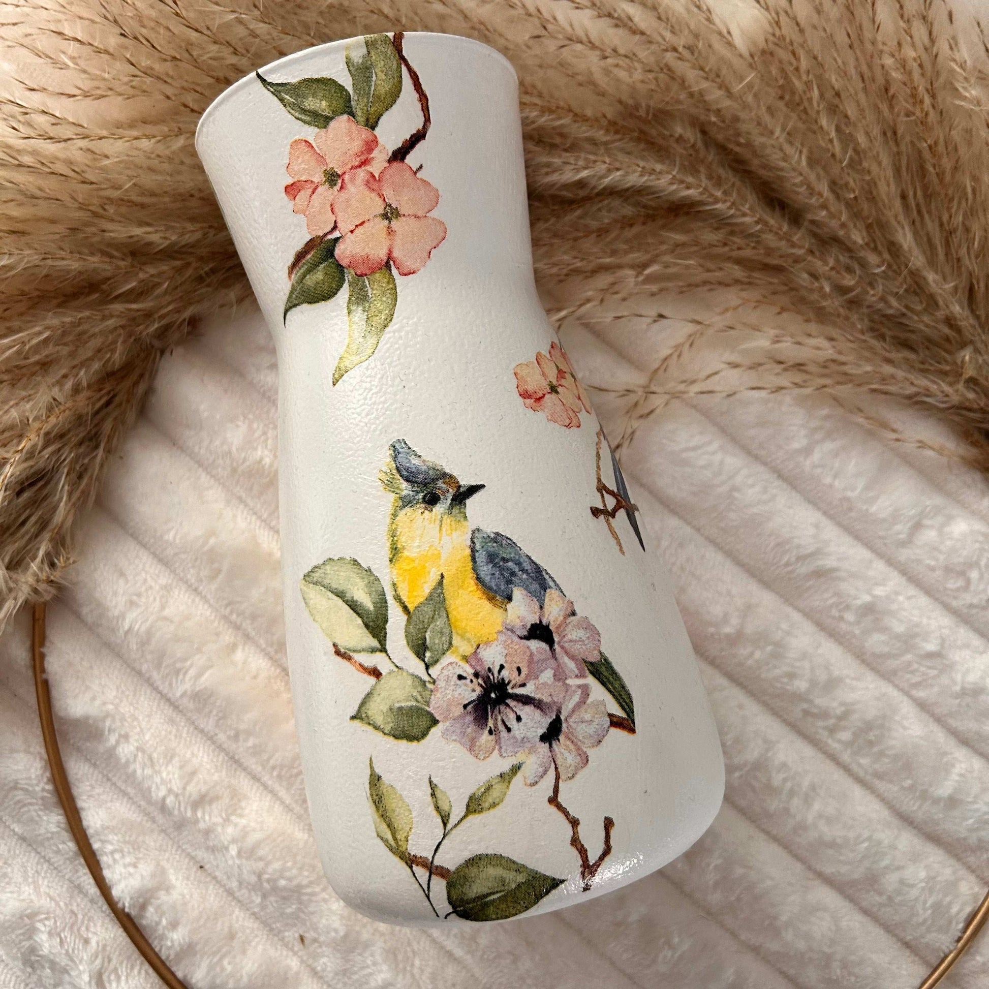 Floral Bird Decoupage Vase