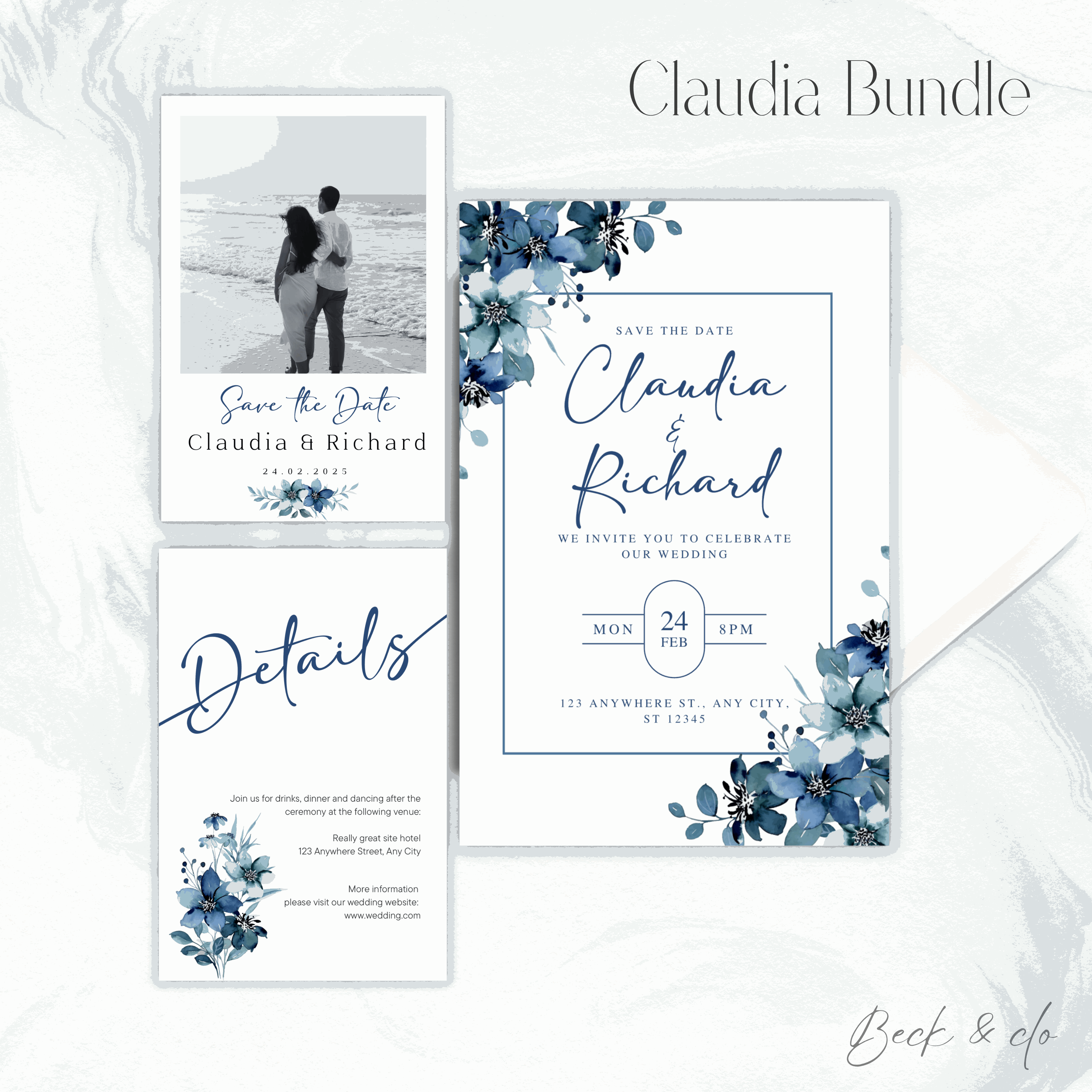 Claudia Blue Wedding Invitation Bundle
