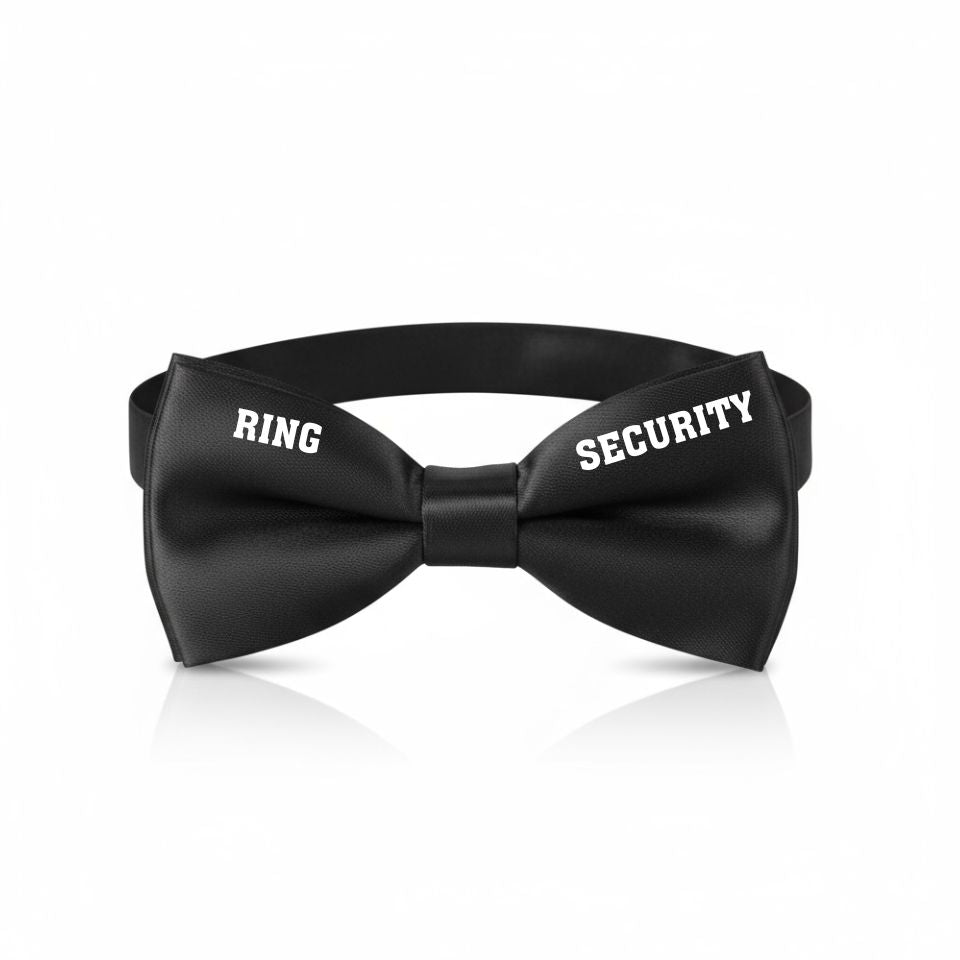 Boys Personalised Bowtie for Page Boy, Ring Security for Wedding , Small Black Bowtie with White Text