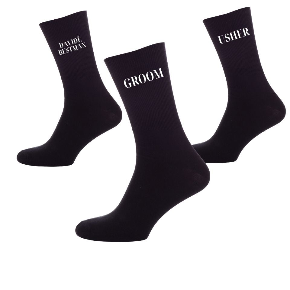 Personalised Black Groom Socks – Custom Usher & Best Man Gift, Proposal Gift Idea
