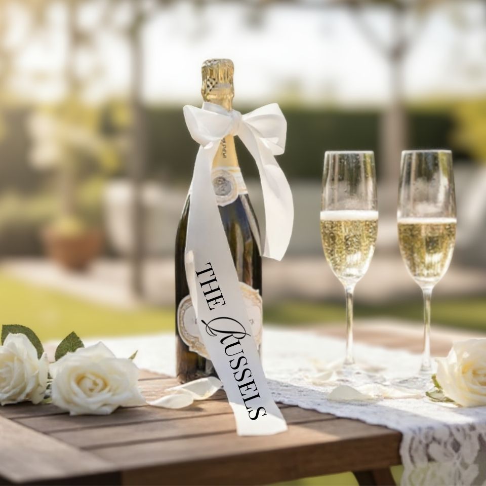 Large Wedding Ribbon Bow for Champagne Bottles – White Silk & Colour Options, Perfect Wedding Display or Bride & Groom Gift