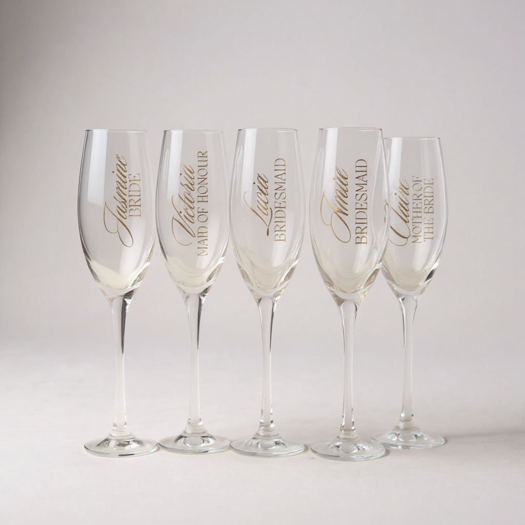 Personalised Wedding Champagne Flutes and Decals