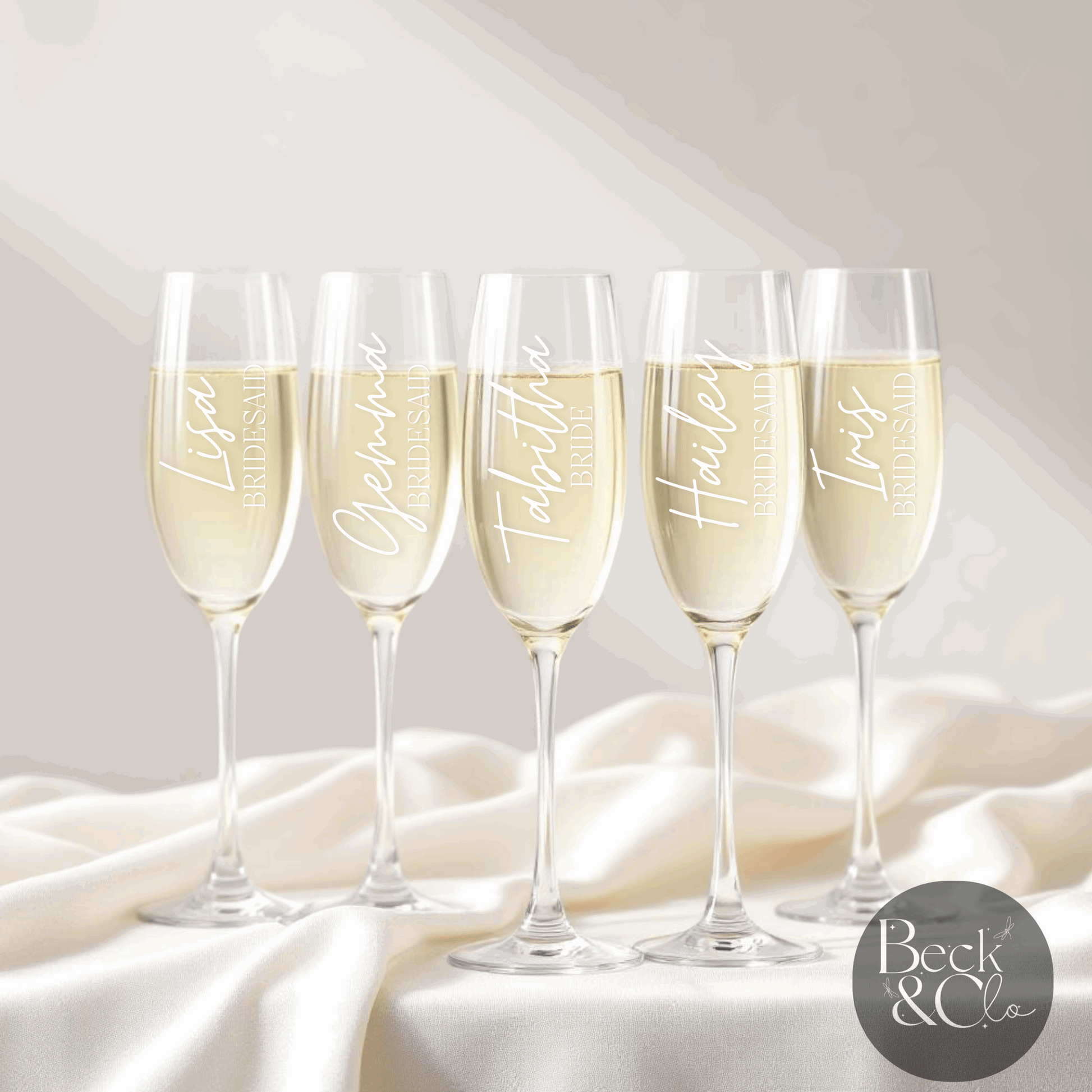 Personalised Wedding Champagne Flutes and Decals