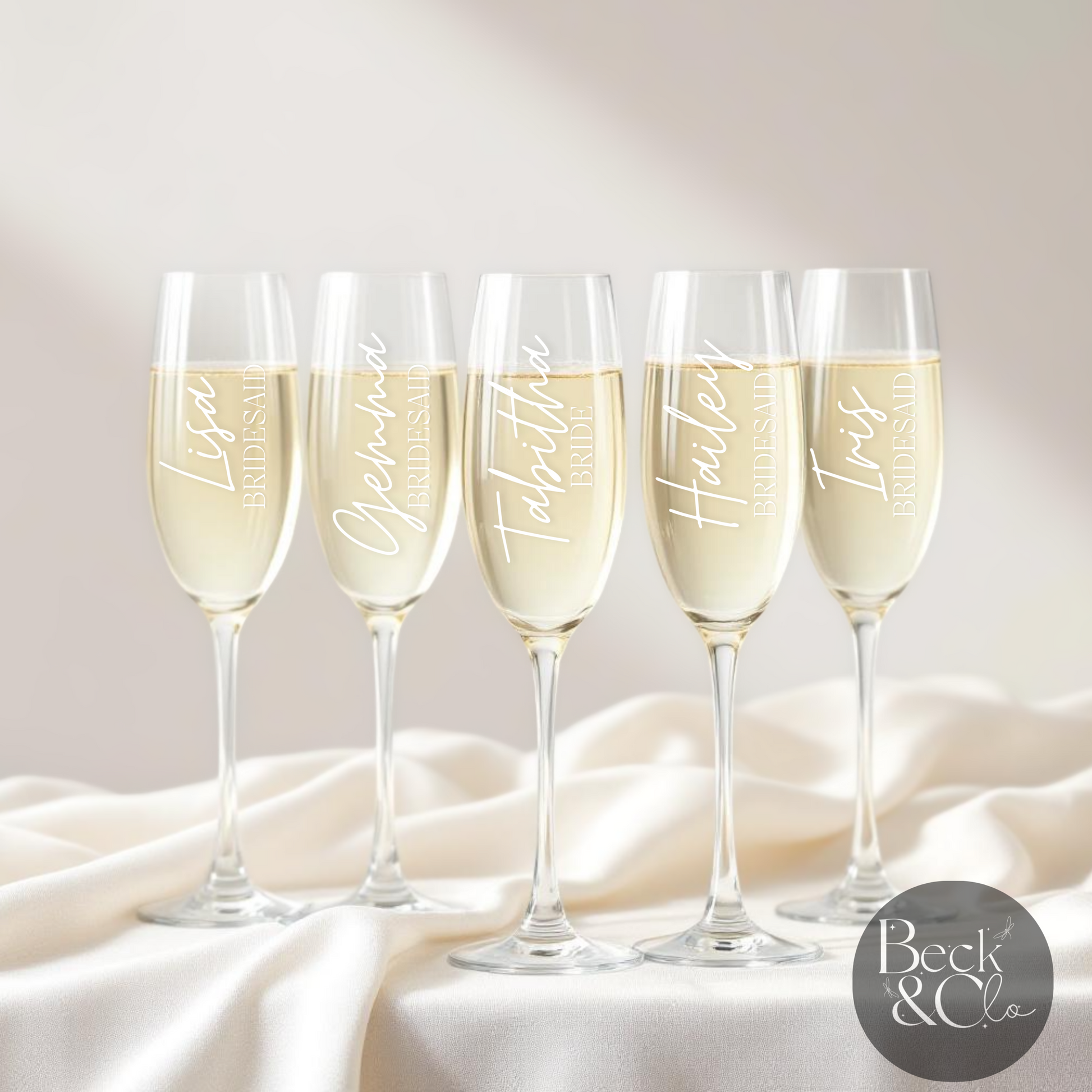 Personalised Wedding Champagne Flutes and Decals