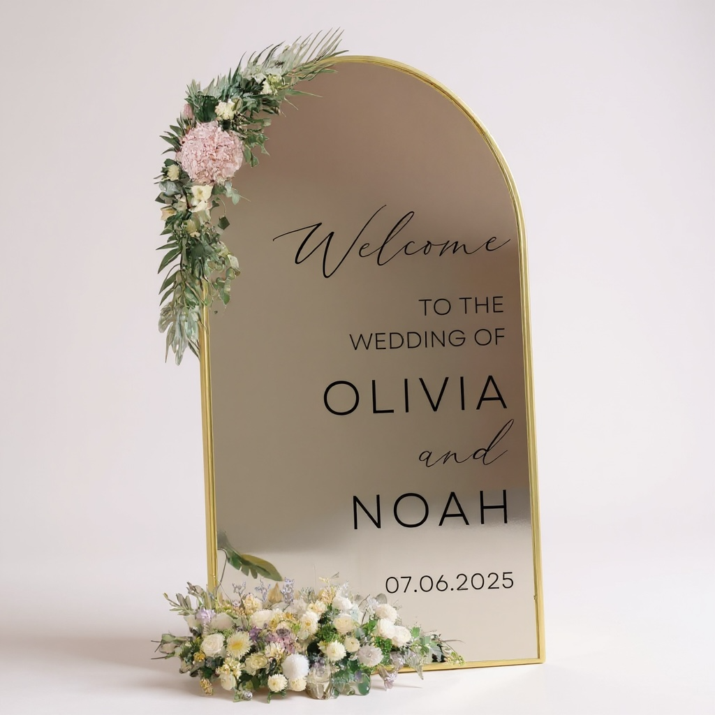 Personalized Mirror Wedding Welcome Decal | Custom Name & Date Vinyl Sticker for mirror or Acrylic Sign
