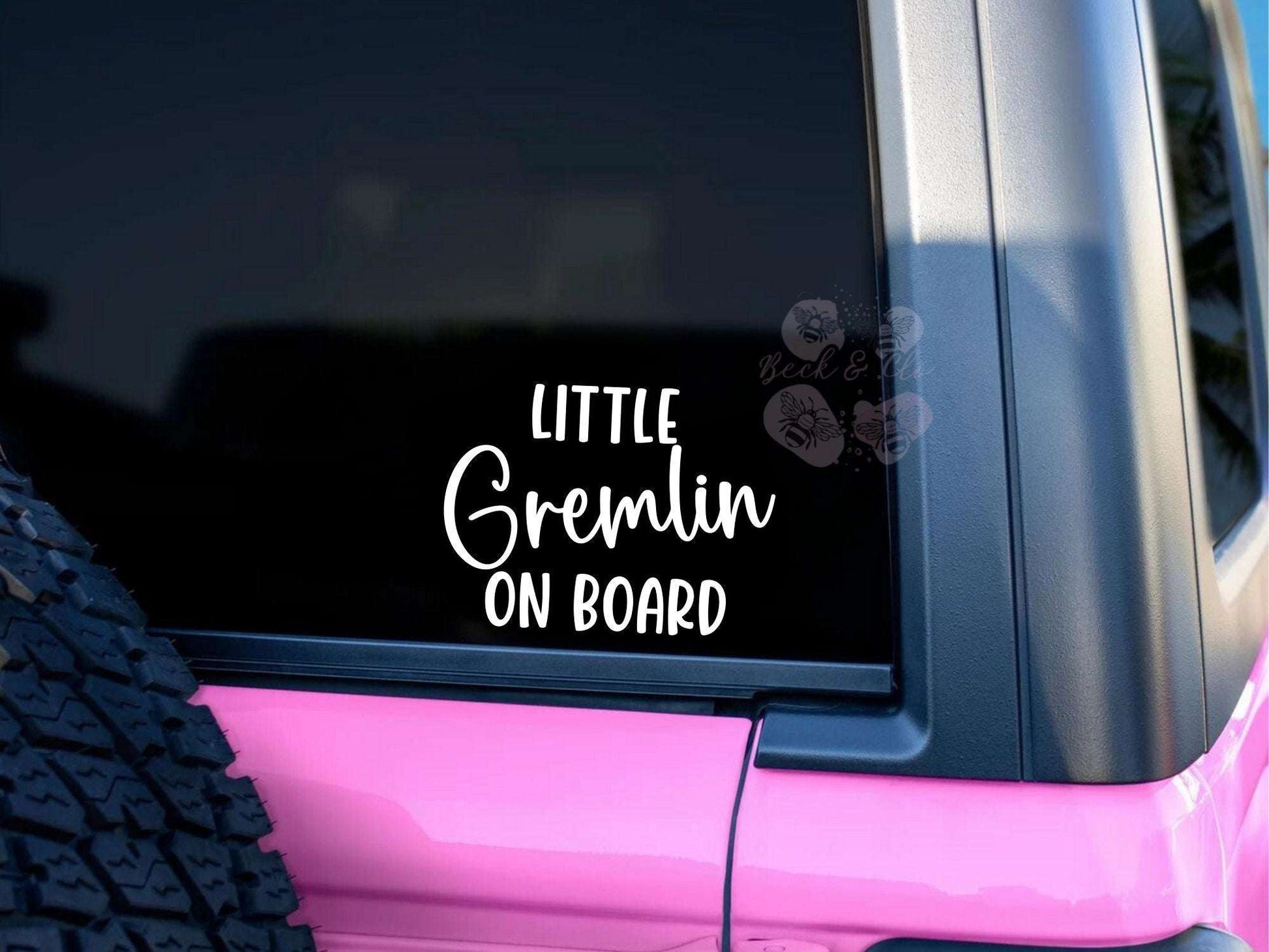 Funny Car Sticker | Little Gremlin on board| Car Sticker | Colour Options | Cute Car Sticker | 6 inches | Pink Car Sticker | Girl Decal
