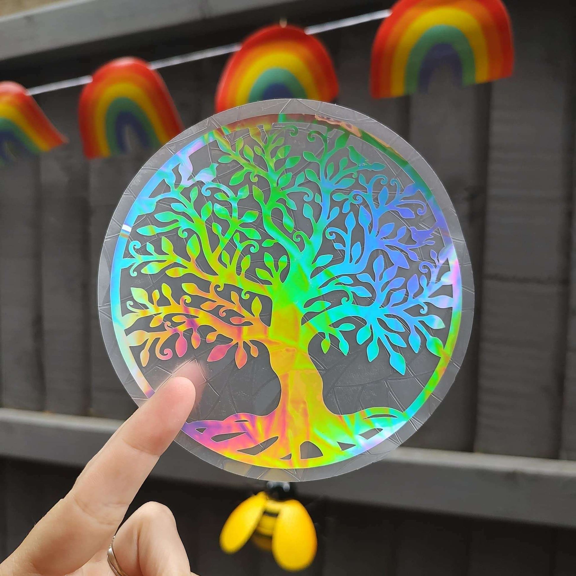 Tree of Life Suncatcher Sticker Rainbow Maker Light Rays Window Cling Decal Home Decor Light Prism Sunshine Weather Cute Design Window