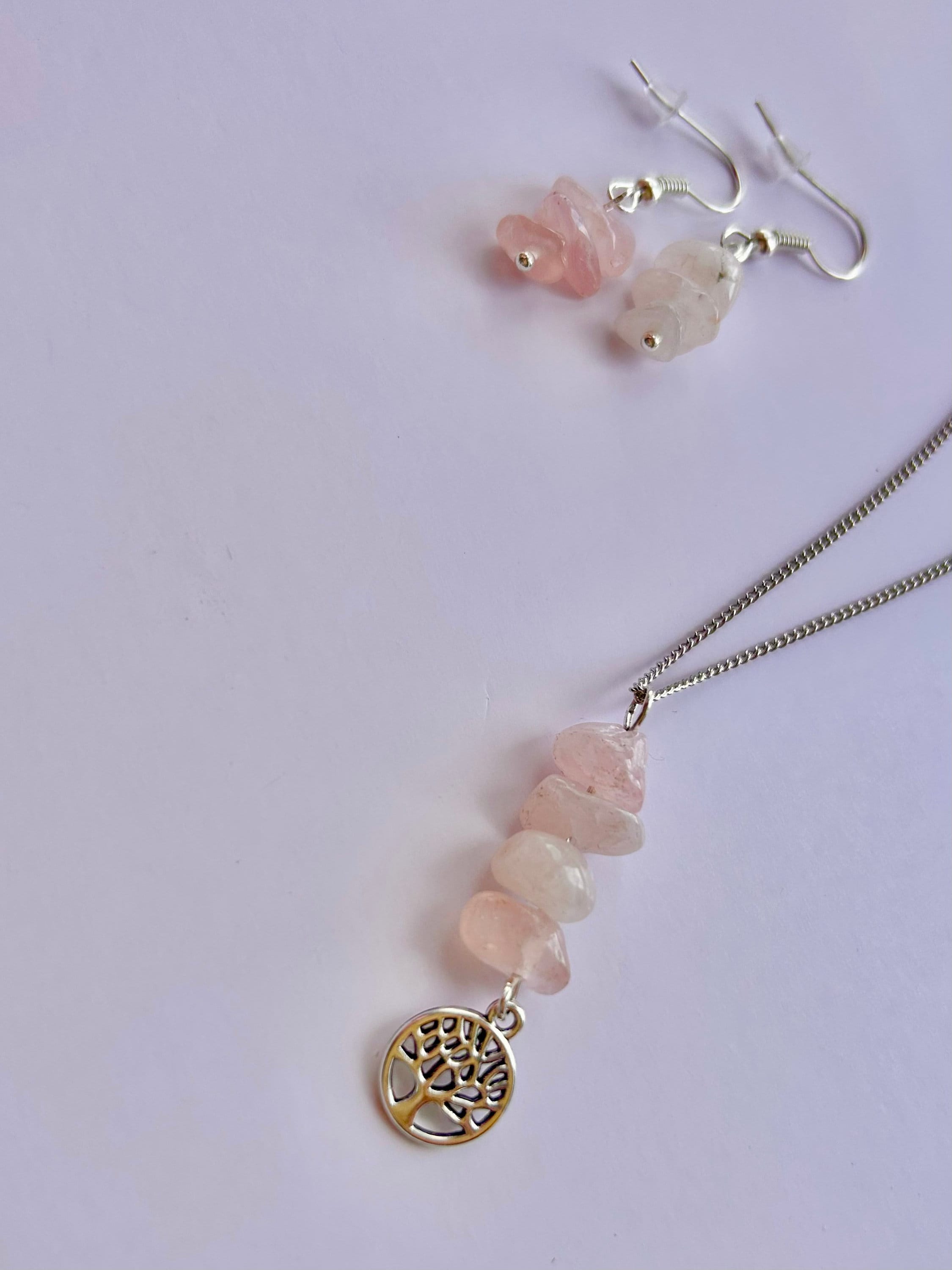 Tree of life jewellery gift set | rose quartz beads | Christmas | Birthday gift | Tree of life pendant | Dainty necklace.