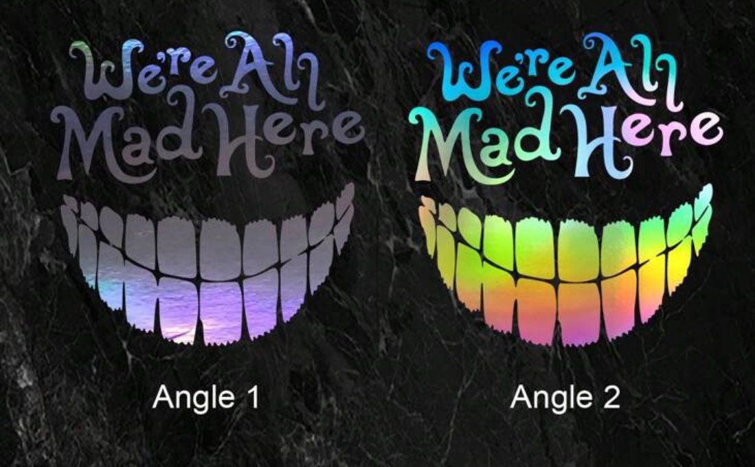 Funny Car Sticker | were all mad here | Car Sticker | Colour Options 5 inch | Cute Car Sticker Alice Wonderland Cheshire Cat
